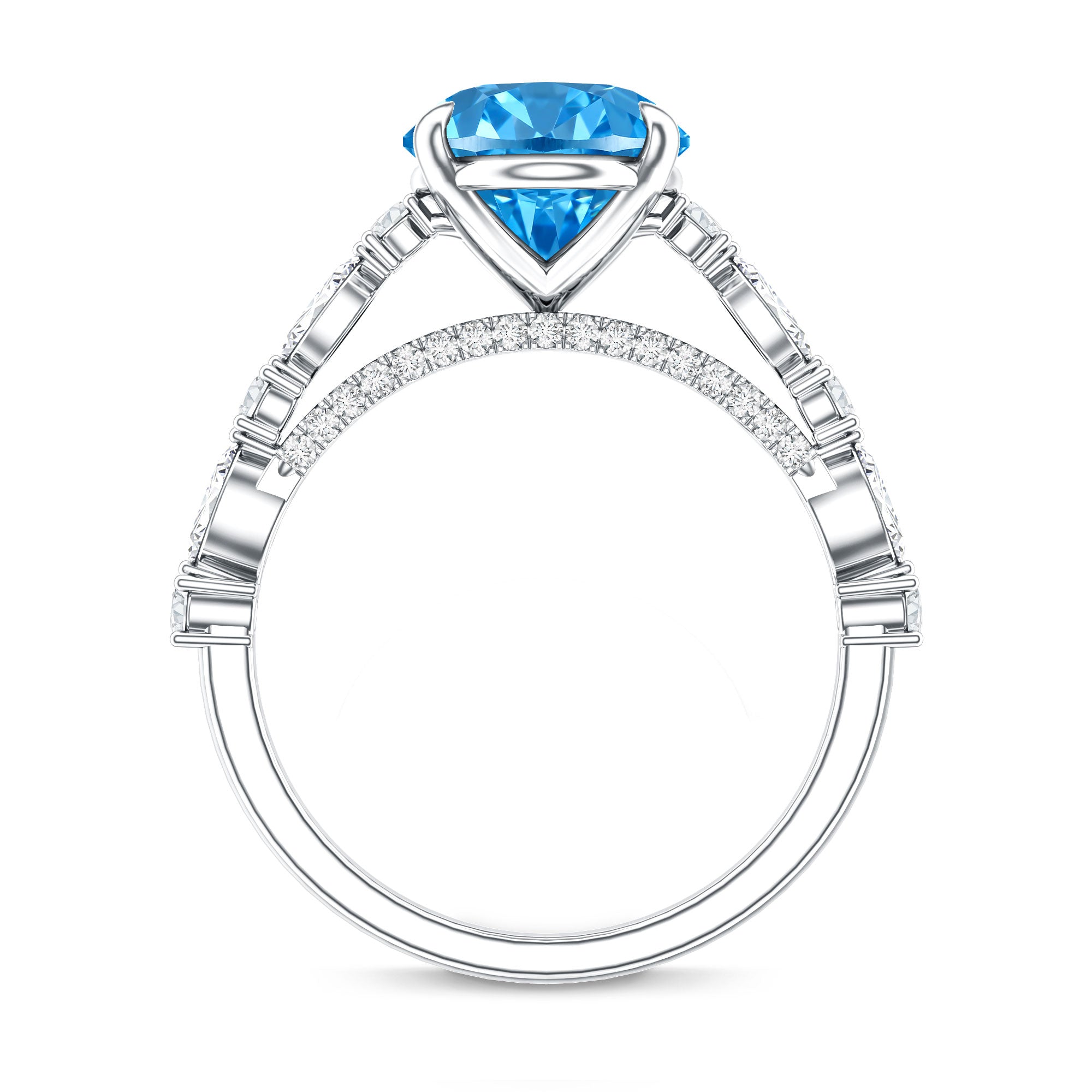 IGI Certified 3 Carat Lab Grown Oval Blue Diamond Big Engagement Ring with Side Stones Vivid Blue - VS1 - Rosec Jewels