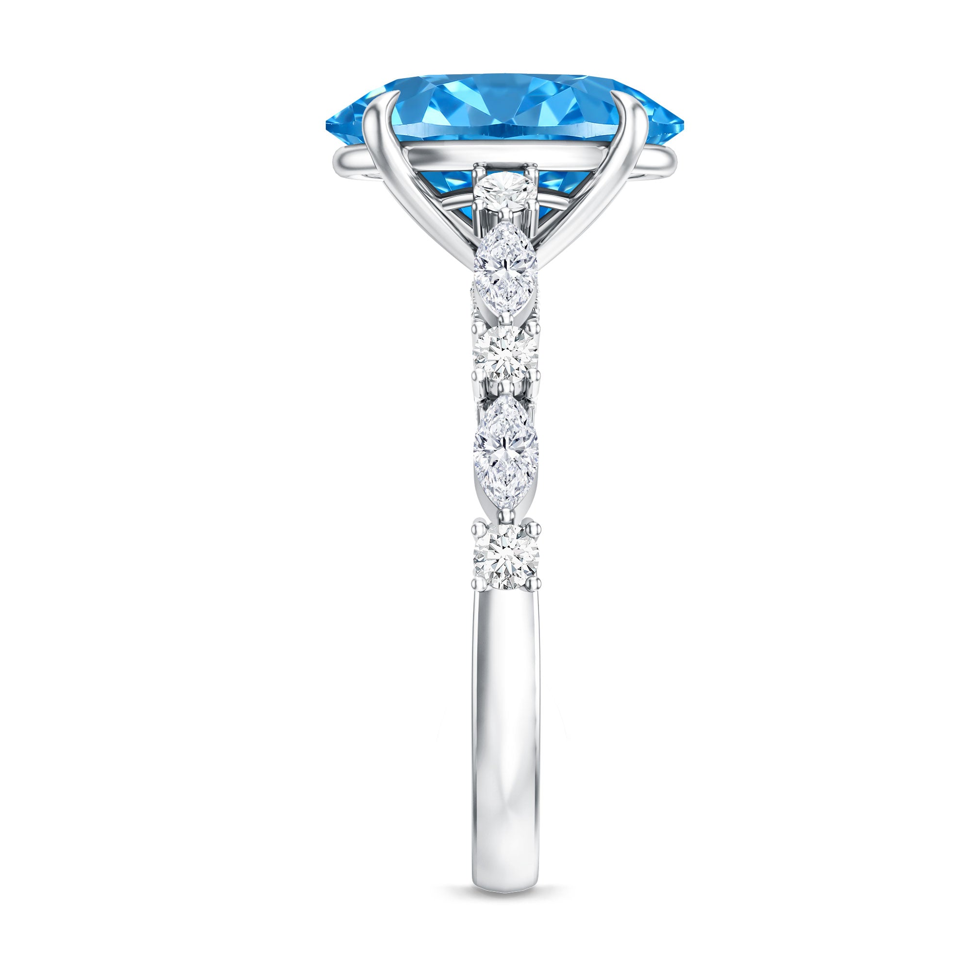 IGI Certified 3 Carat Lab Grown Oval Blue Diamond Big Engagement Ring with Side Stones Vivid Blue - VS1 - Rosec Jewels
