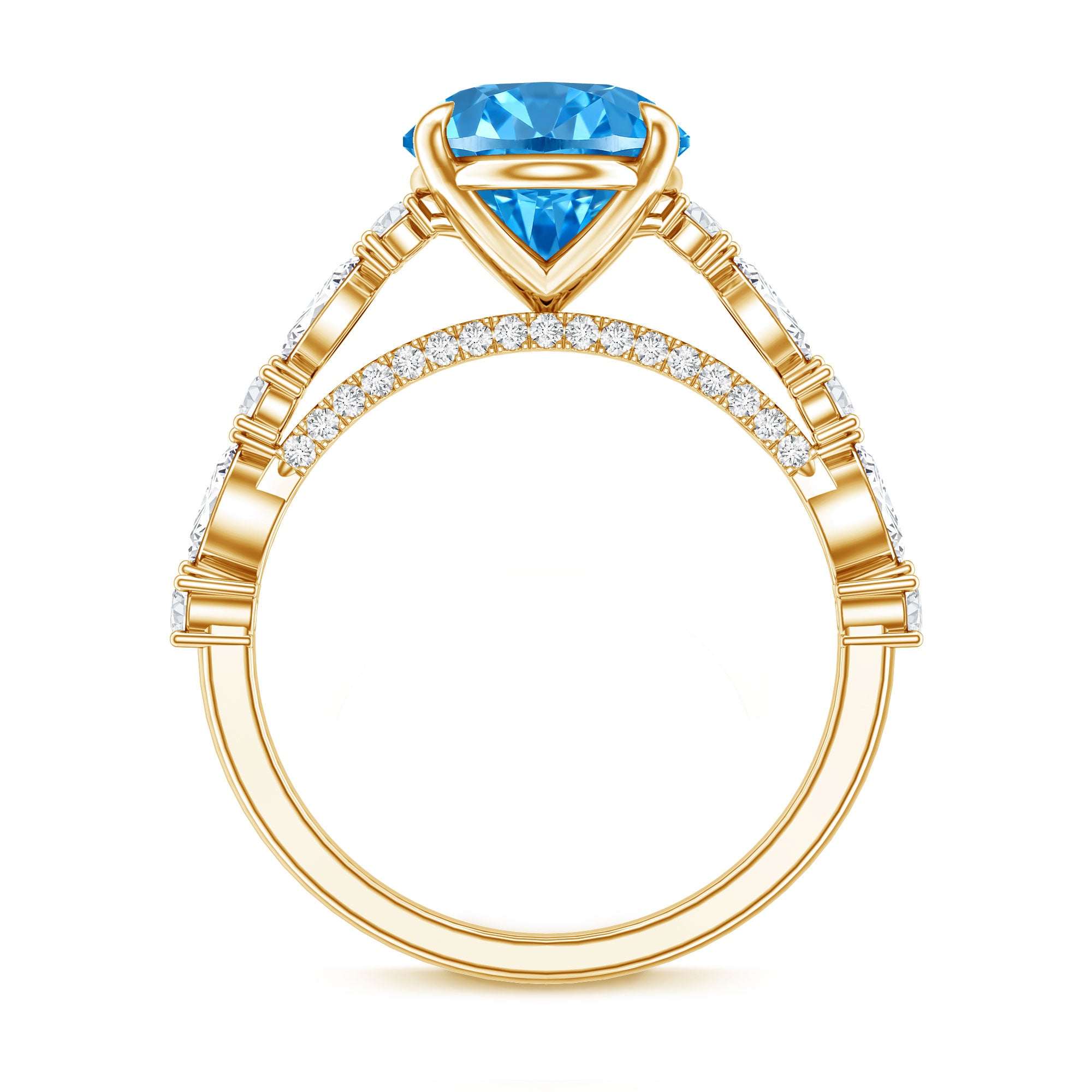 IGI Certified 3 Carat Lab Grown Oval Blue Diamond Big Engagement Ring with Side Stones Vivid Blue - VS1 - Rosec Jewels