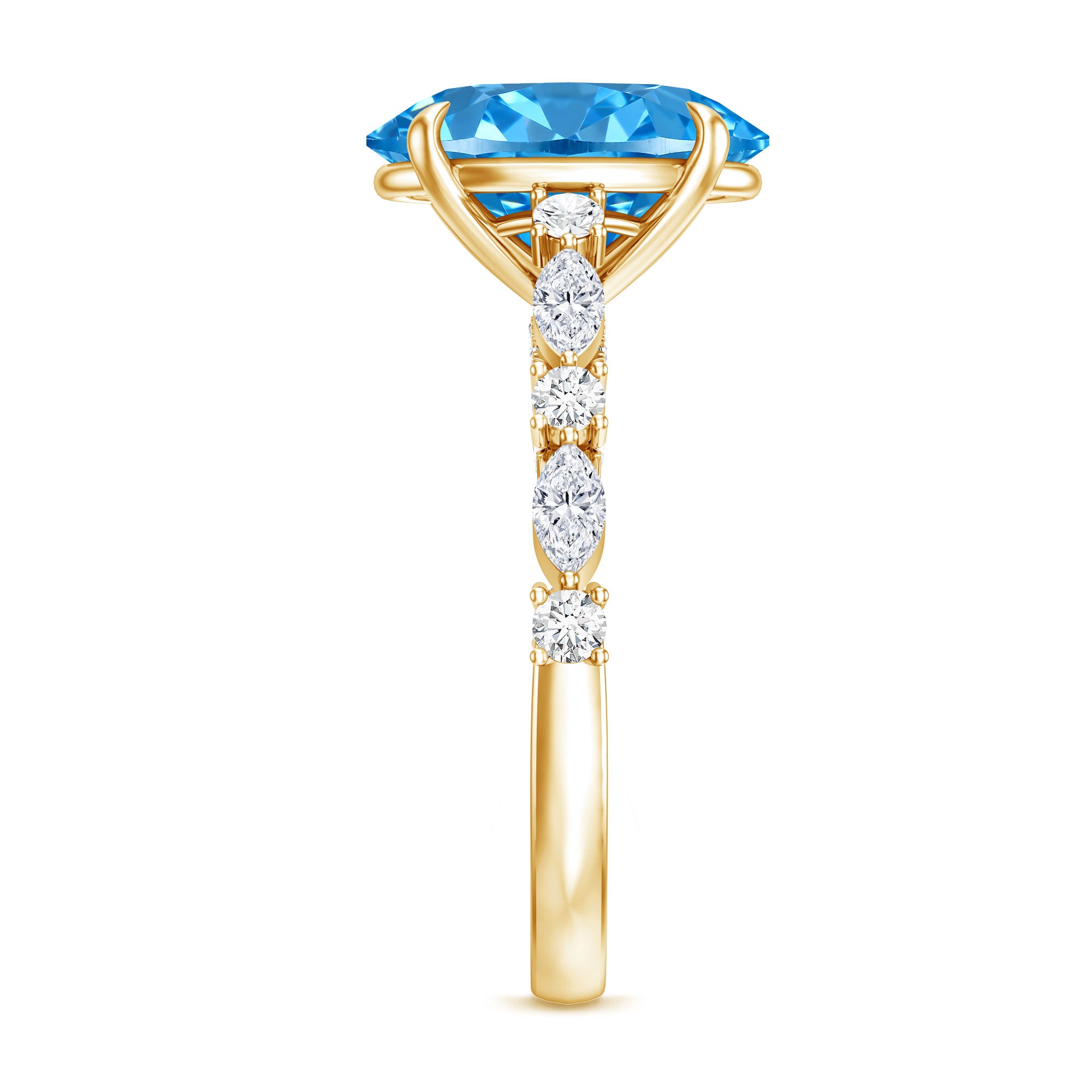 IGI Certified 3 Carat Lab Grown Oval Blue Diamond Big Engagement Ring with Side Stones Vivid Blue - VS1 - Rosec Jewels