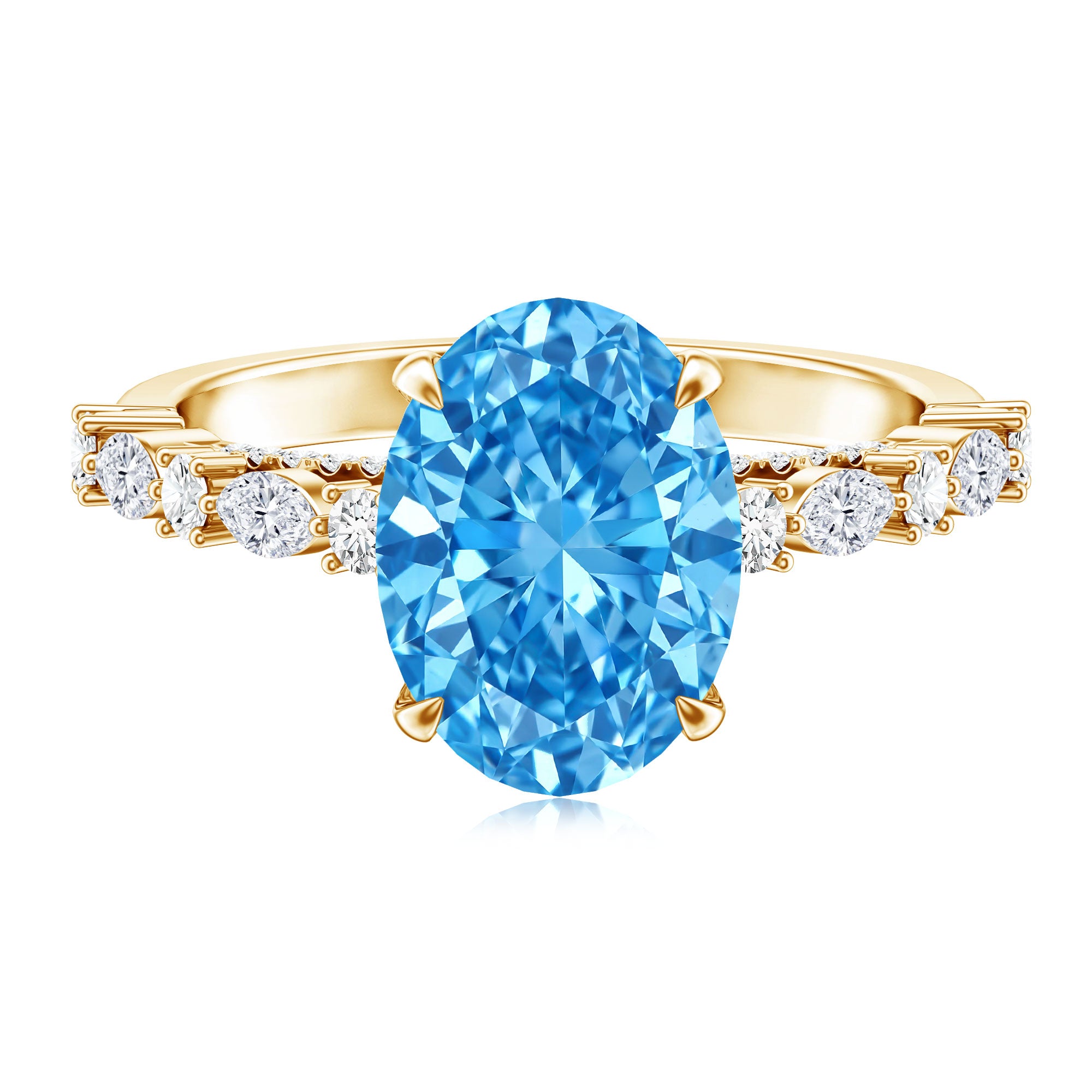 IGI Certified 3 Carat Lab Grown Oval Blue Diamond Big Engagement Ring with Side Stones Vivid Blue - VS1 - Rosec Jewels