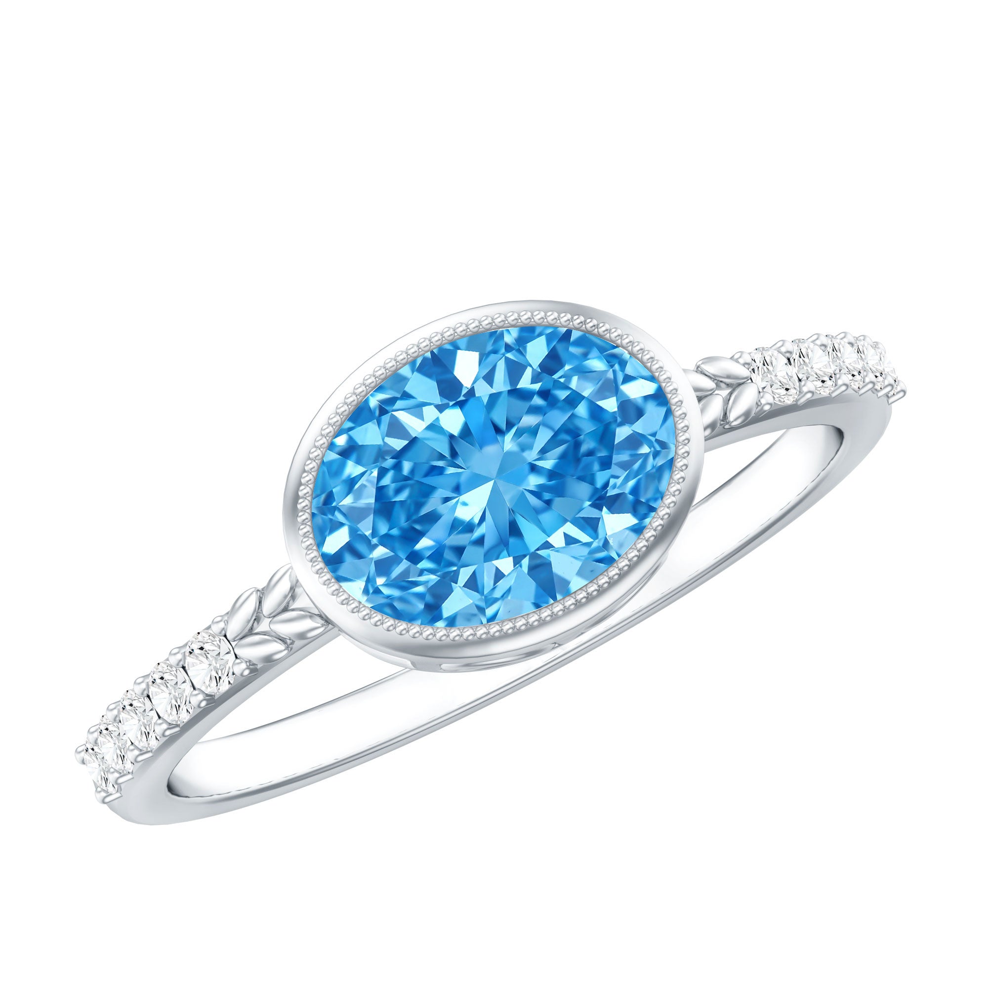 1 Carat Oval Lab Grown Blue Diamond East West Engagement Ring IGI Certified Vivid Blue - VS1 - Rosec Jewels