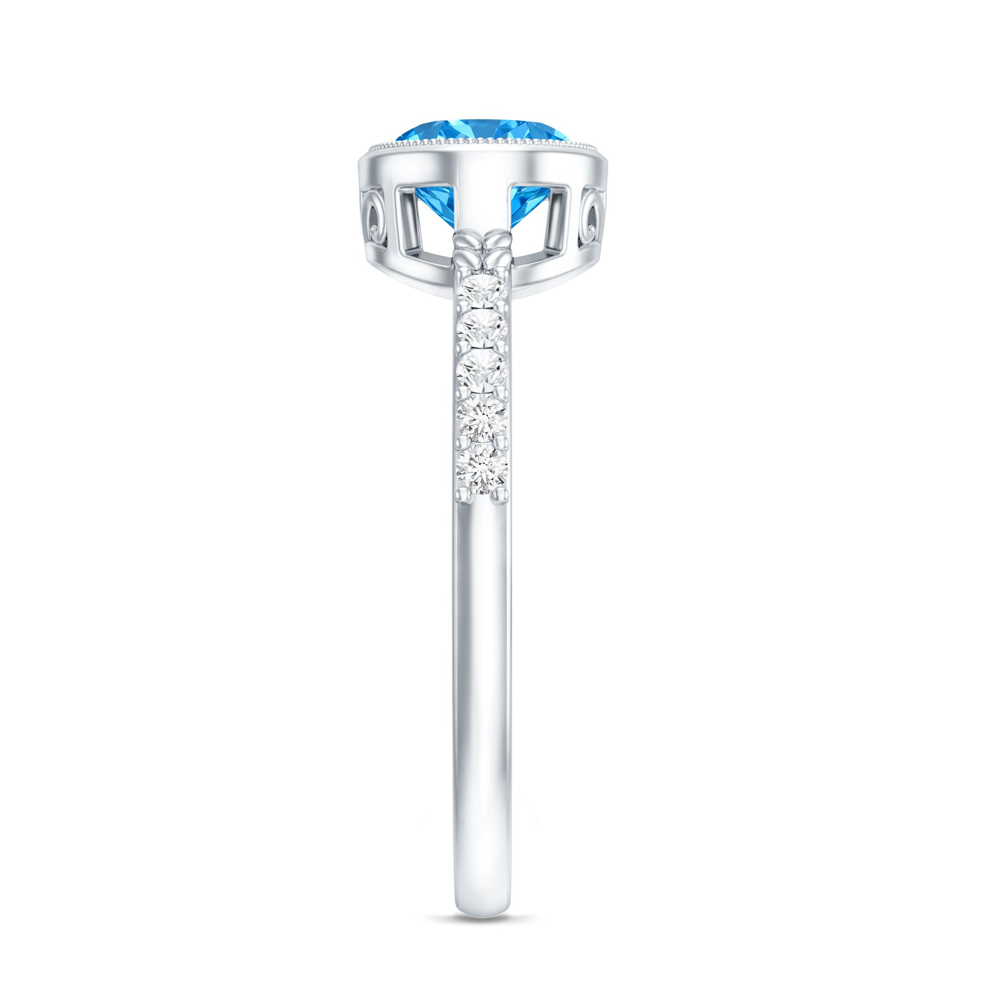 1 Carat Oval Lab Grown Blue Diamond East West Engagement Ring IGI Certified Vivid Blue - VS1 - Rosec Jewels