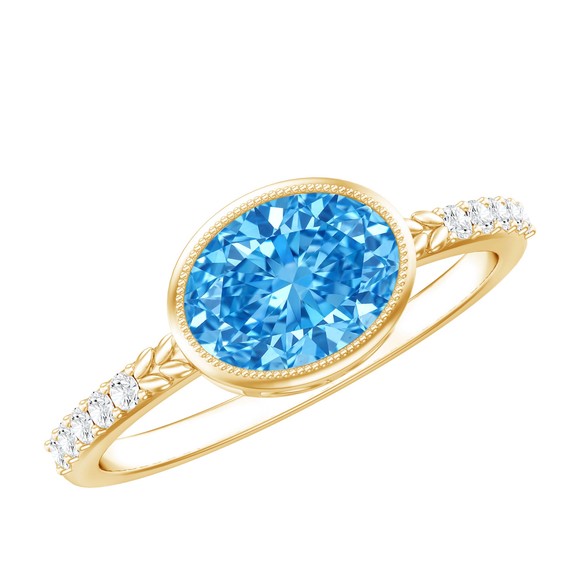 Rosec Jewels-1 Carat Oval Lab Grown Blue Diamond East West Engagement Ring IGI Certified