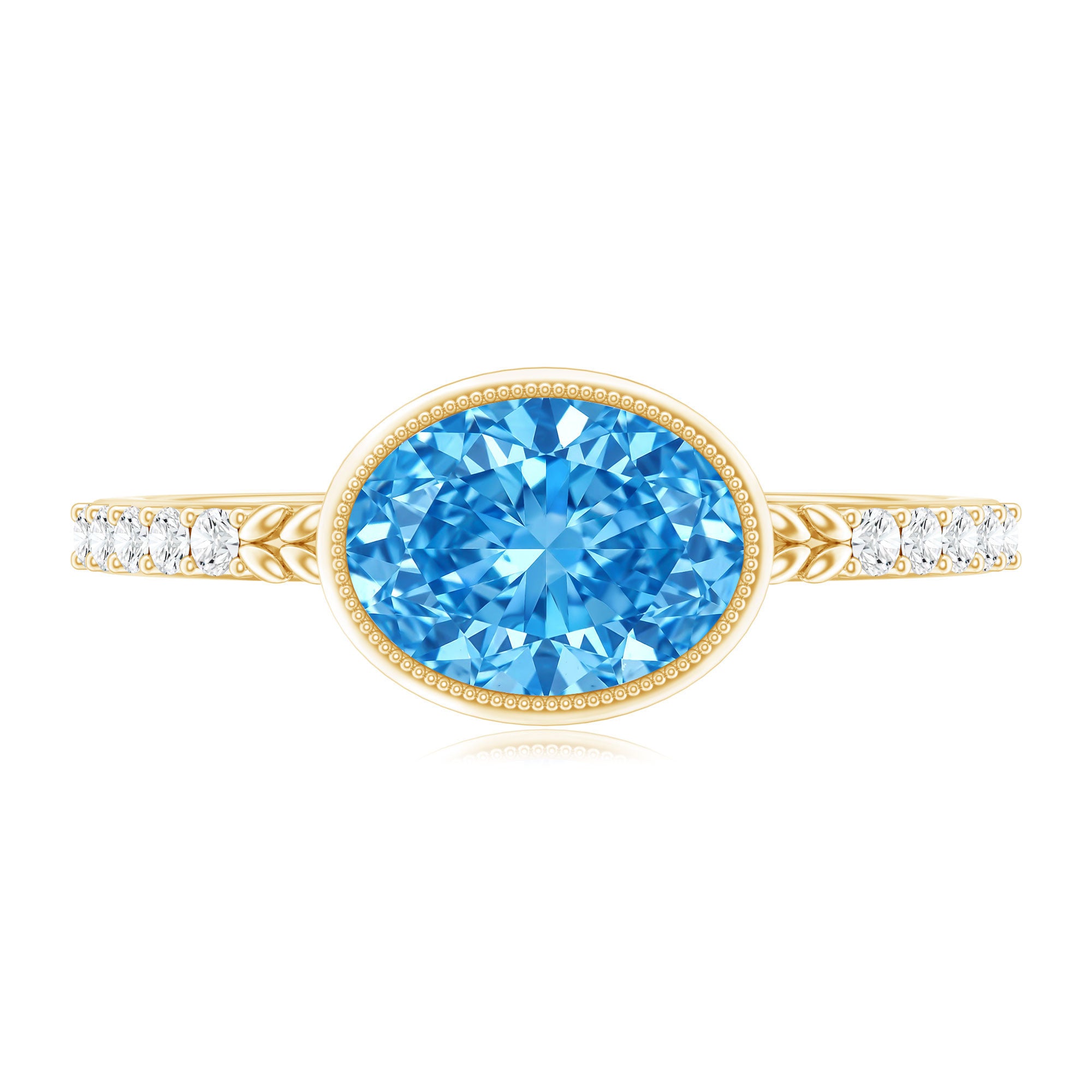 1 Carat Oval Lab Grown Blue Diamond East West Engagement Ring IGI Certified Vivid Blue - VS1 - Rosec Jewels