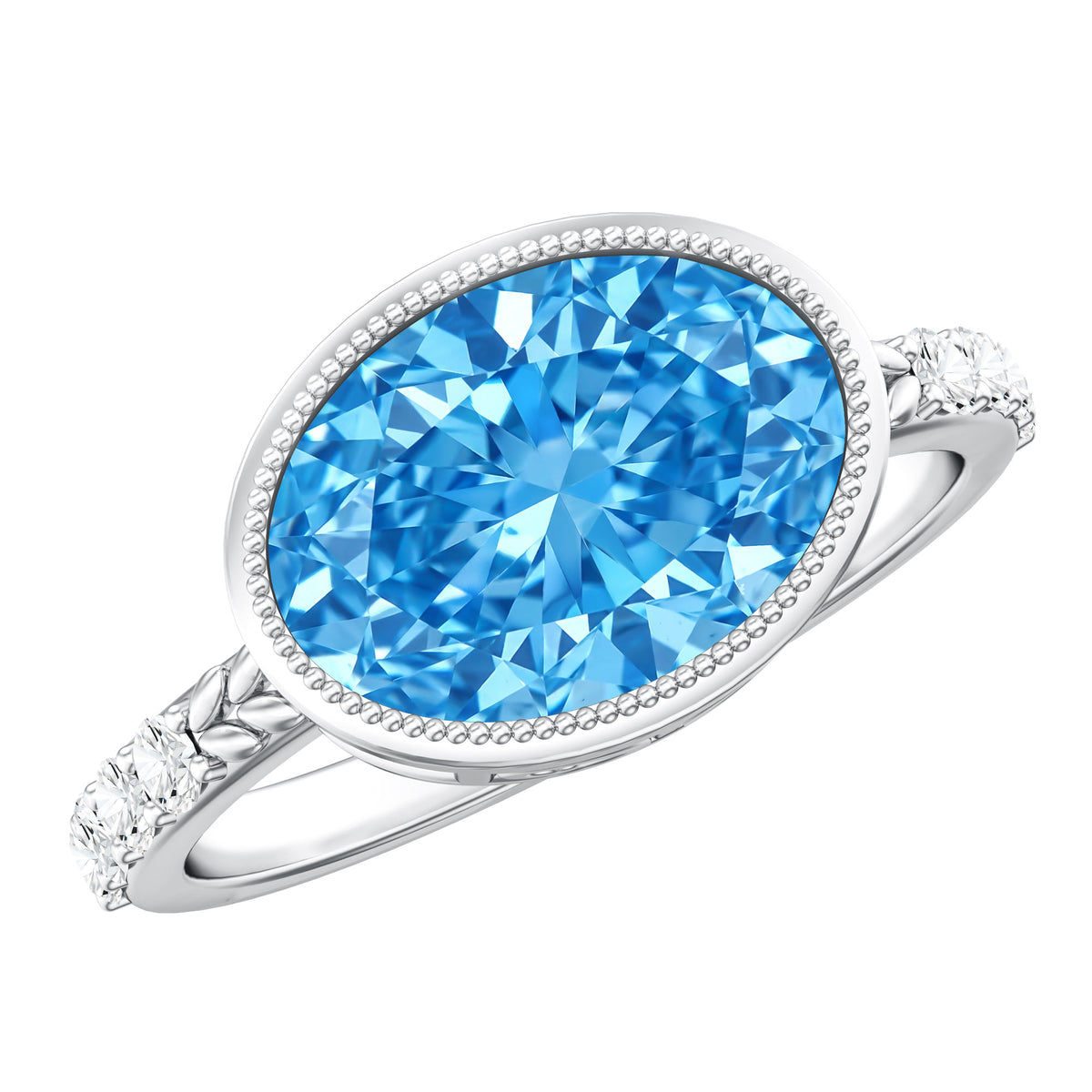 IGI Certified 3 Carat Oval Lab Grown Blue Diamond East West Engagement Ring Vivid Blue - VS1 - Rosec Jewels