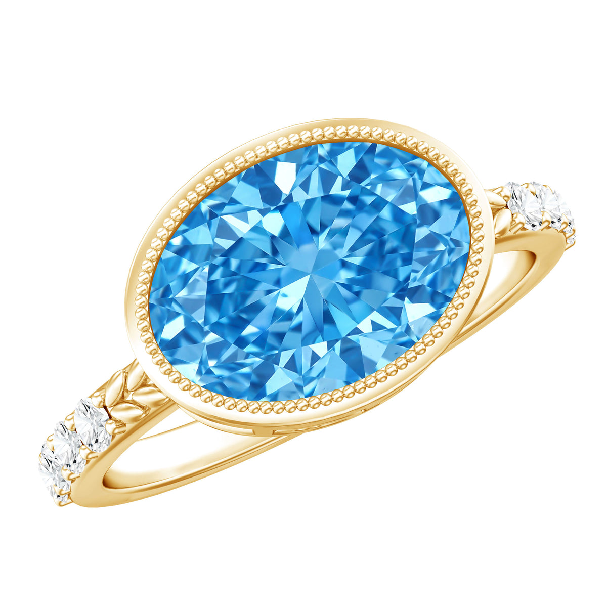 IGI Certified 3 Carat Oval Lab Grown Blue Diamond East West Engagement Ring Vivid Blue - VS1 - Rosec Jewels