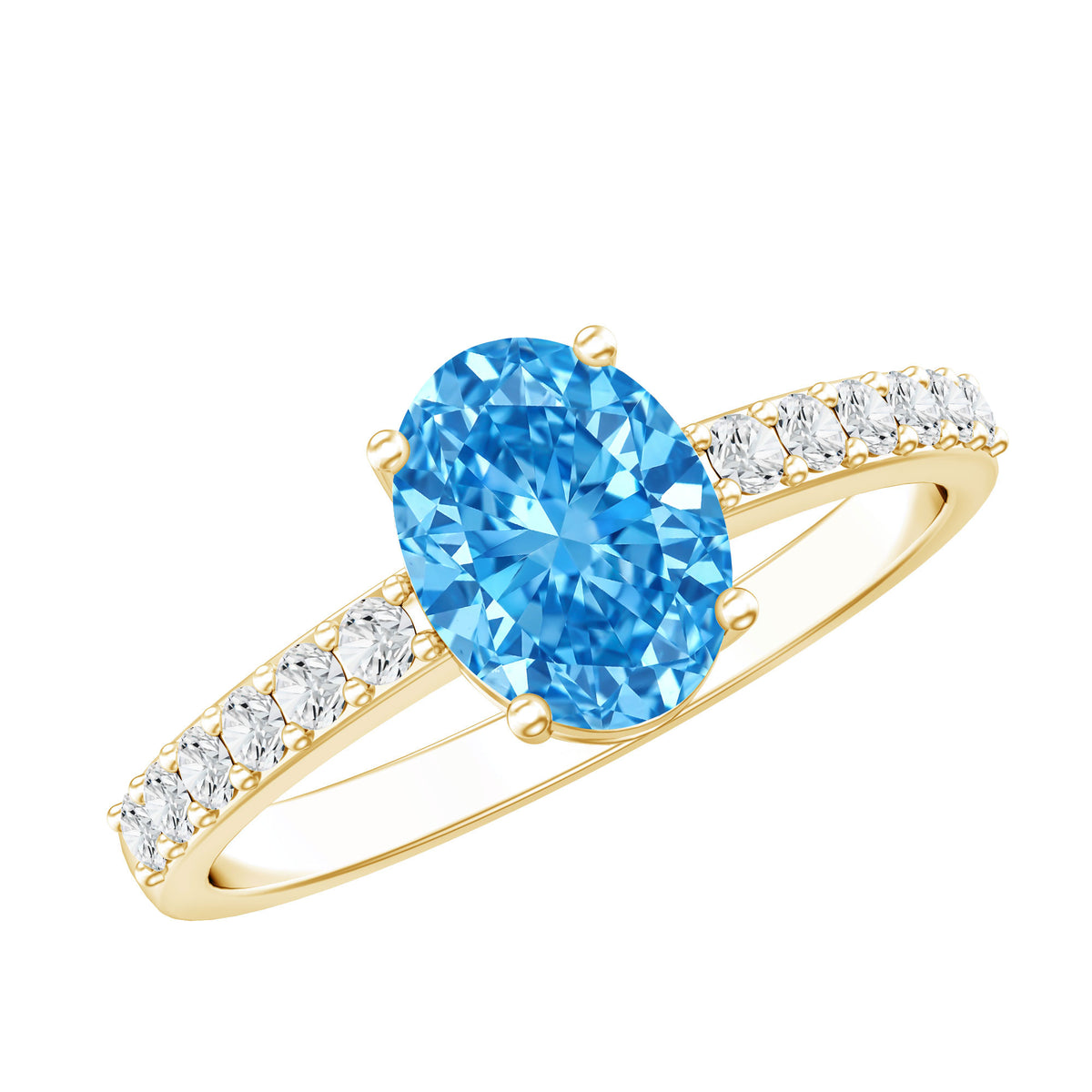 IGI Certified 1 Carat Lab Blue Diamond Oval Engagement Ring with Side Stones Vivid Blue - VS1 - Rosec Jewels