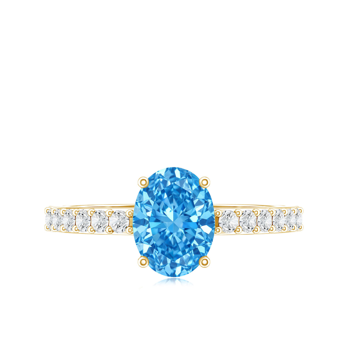 IGI Certified 1 Carat Lab Blue Diamond Oval Engagement Ring with Side Stones Vivid Blue - VS1 - Rosec Jewels