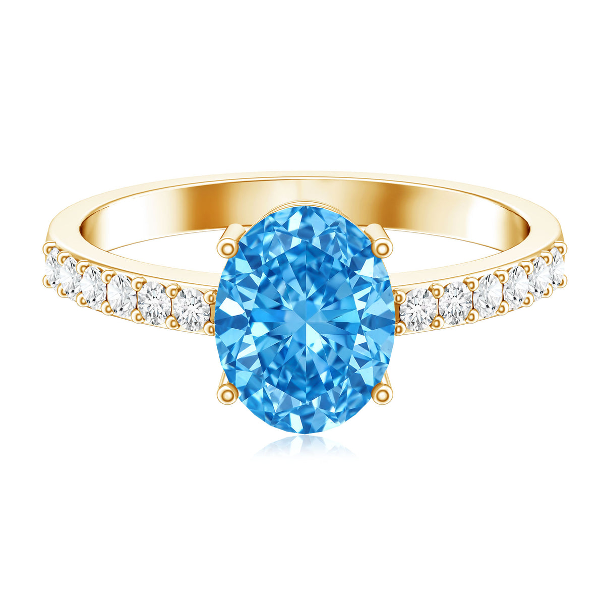 IGI Certified 3 Carat Oval Lab Grown Blue Diamond Engagement Ring with Side Stone Vivid Blue - VS1 - Rosec Jewels