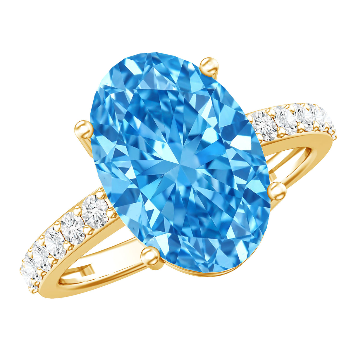 IGI Certified Solitaire 4 Carat Lab Grown Blue Diamond Huge Engagement Ring with Side Stones Vivid Blue - VS1 - Rosec Jewels