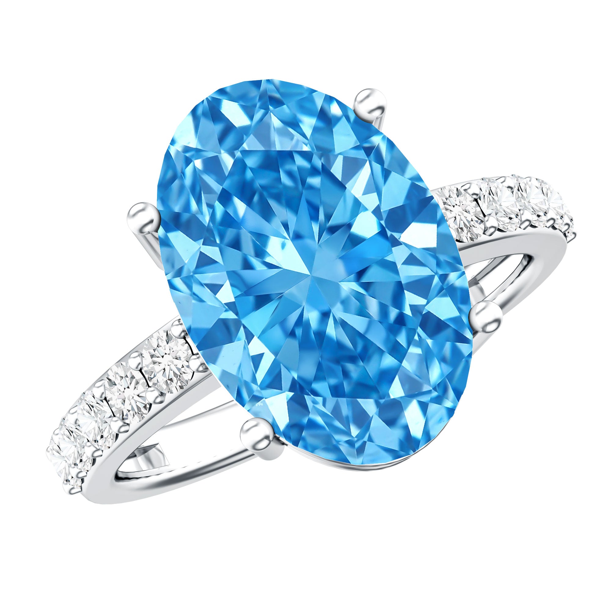 Elongated Oval Lab Grown Blue Diamond 5 Carat Engagement Ring IGI Certified Vivid Blue - VS1 - Rosec Jewels