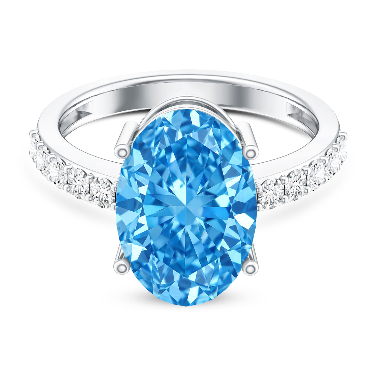 Elongated Oval Lab Grown Blue Diamond 5 Carat Engagement Ring IGI Certified Vivid Blue - VS1 - Rosec Jewels