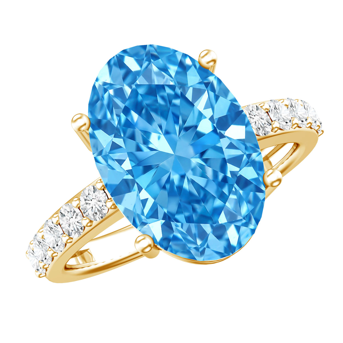 Elongated Oval Lab Grown Blue Diamond 5 Carat Engagement Ring IGI Certified Vivid Blue - VS1 - Rosec Jewels