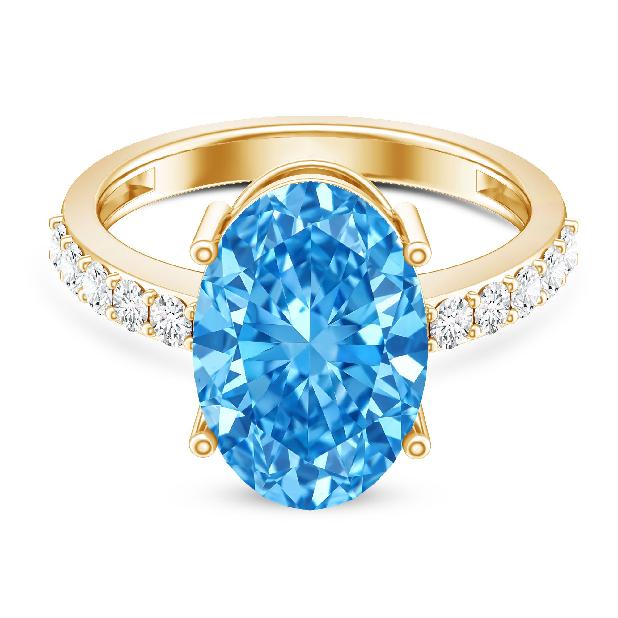 Elongated Oval Lab Grown Blue Diamond 5 Carat Engagement Ring IGI Certified Vivid Blue - VS1 - Rosec Jewels