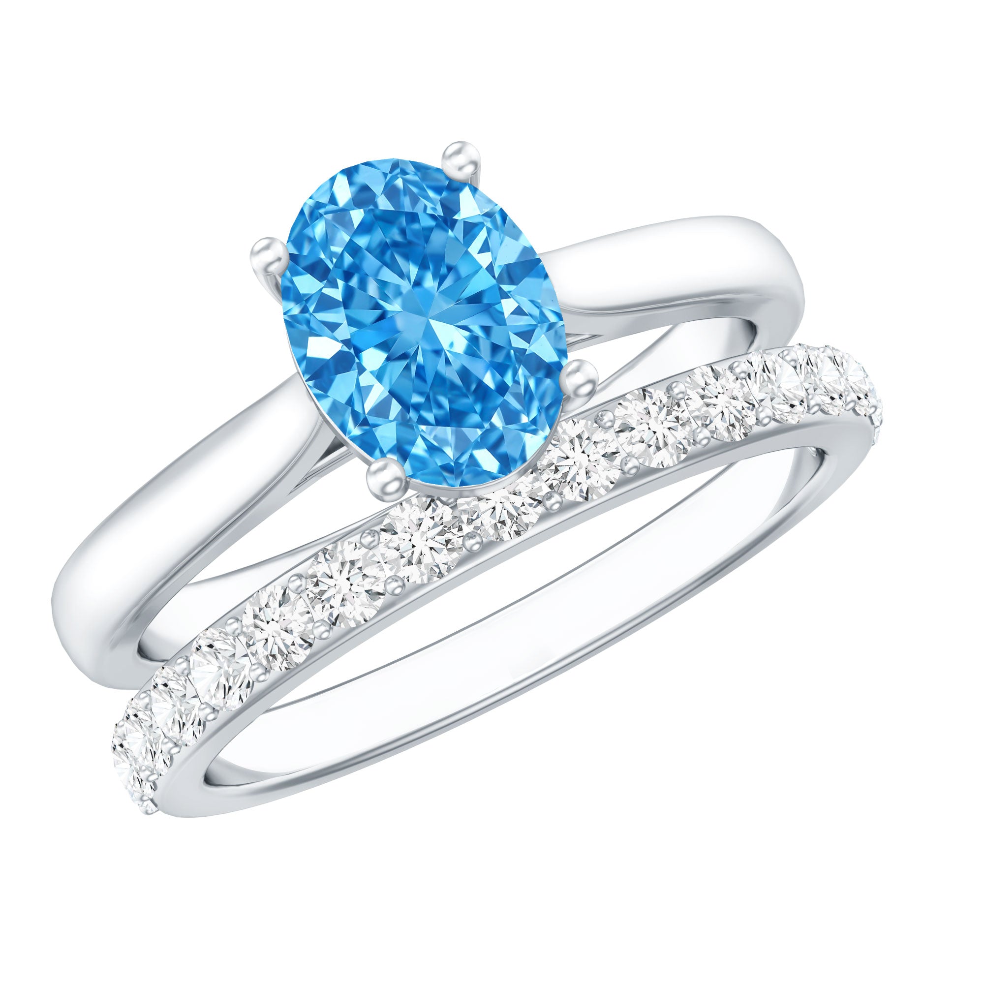 IGI Certified Oval 1 Carat Lab Grown Blue Diamond Wedding Ring Set Vivid Blue - VS1 - Rosec Jewels