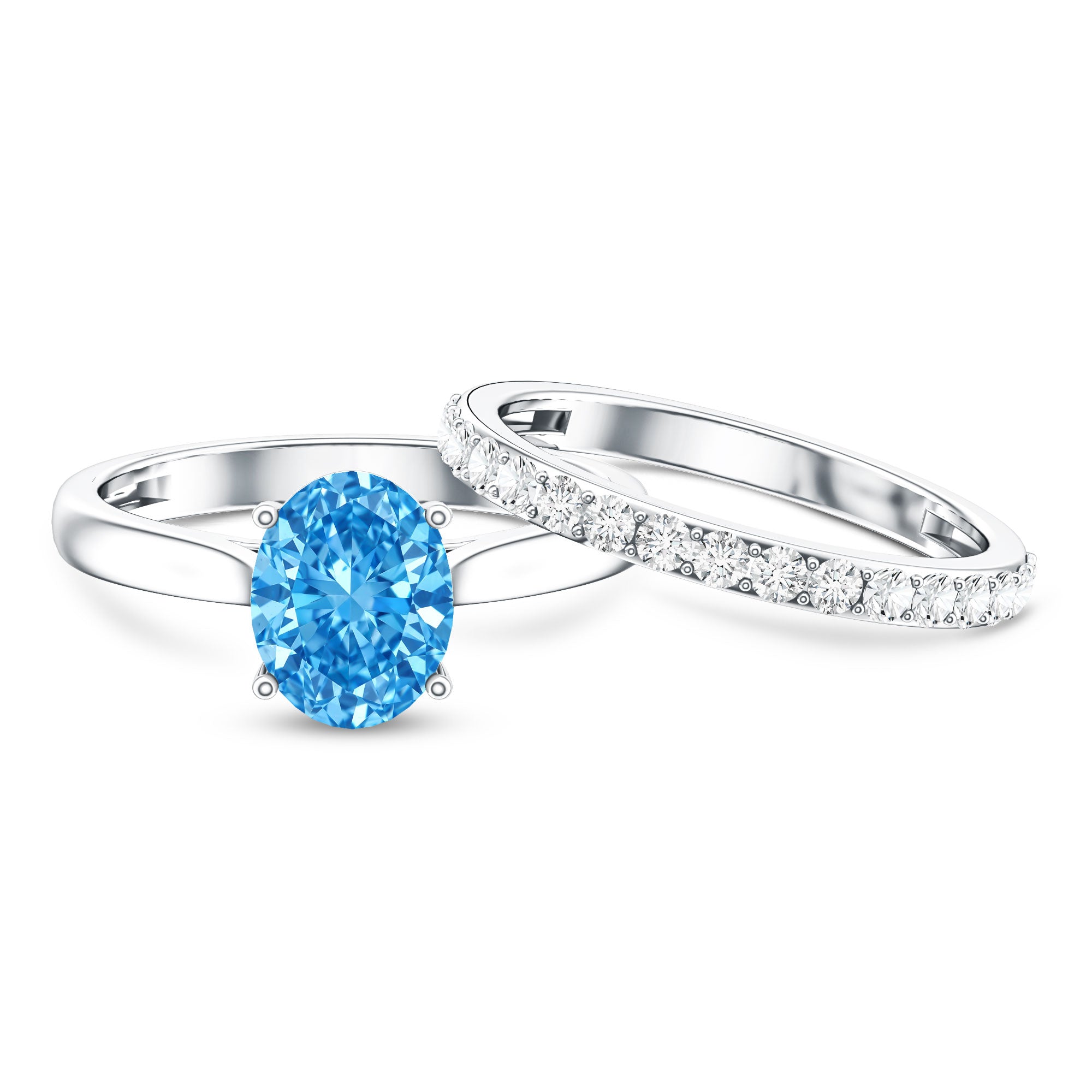 IGI Certified 2 Carat Oval Lab Grown Blue Diamond Bridal Ring Set for Women Vivid Blue - VS1 - Rosec Jewels