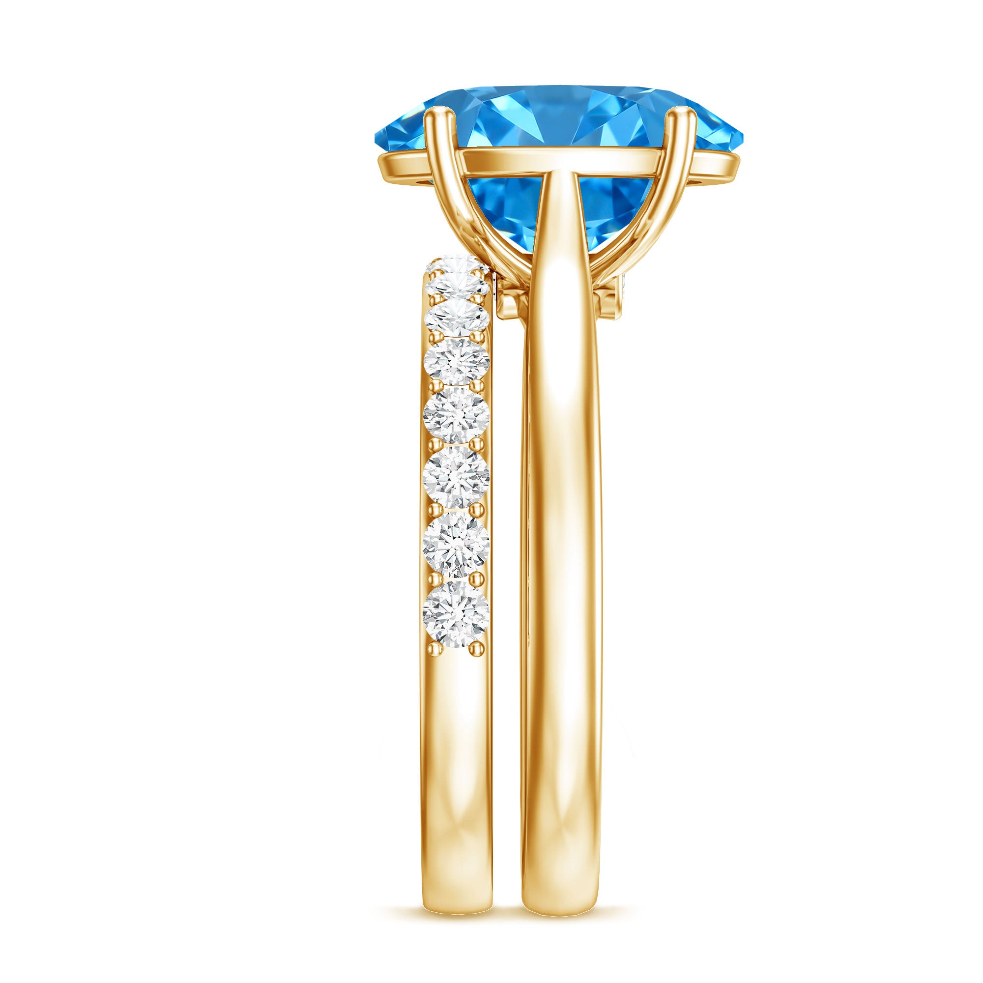 Lab Grown Blue Diamond 3 Carat Oval Bridal Ring Set with IGI Certificate Vivid Blue - VS1 - Rosec Jewels