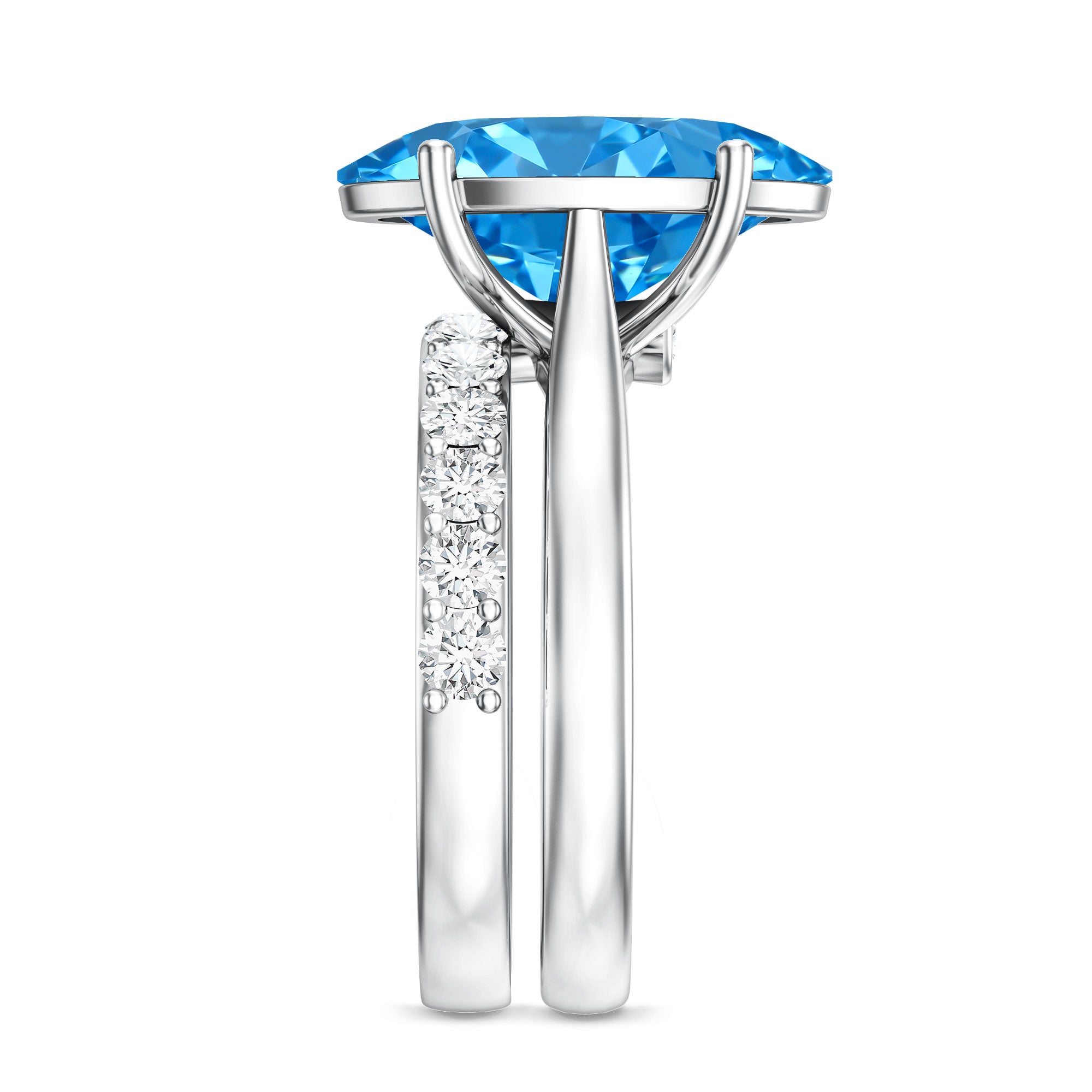 Rosec Jewels-IGI Certified 4 Carat Oval Lab Grown Blue Diamond Engagement Ring with Enhancer