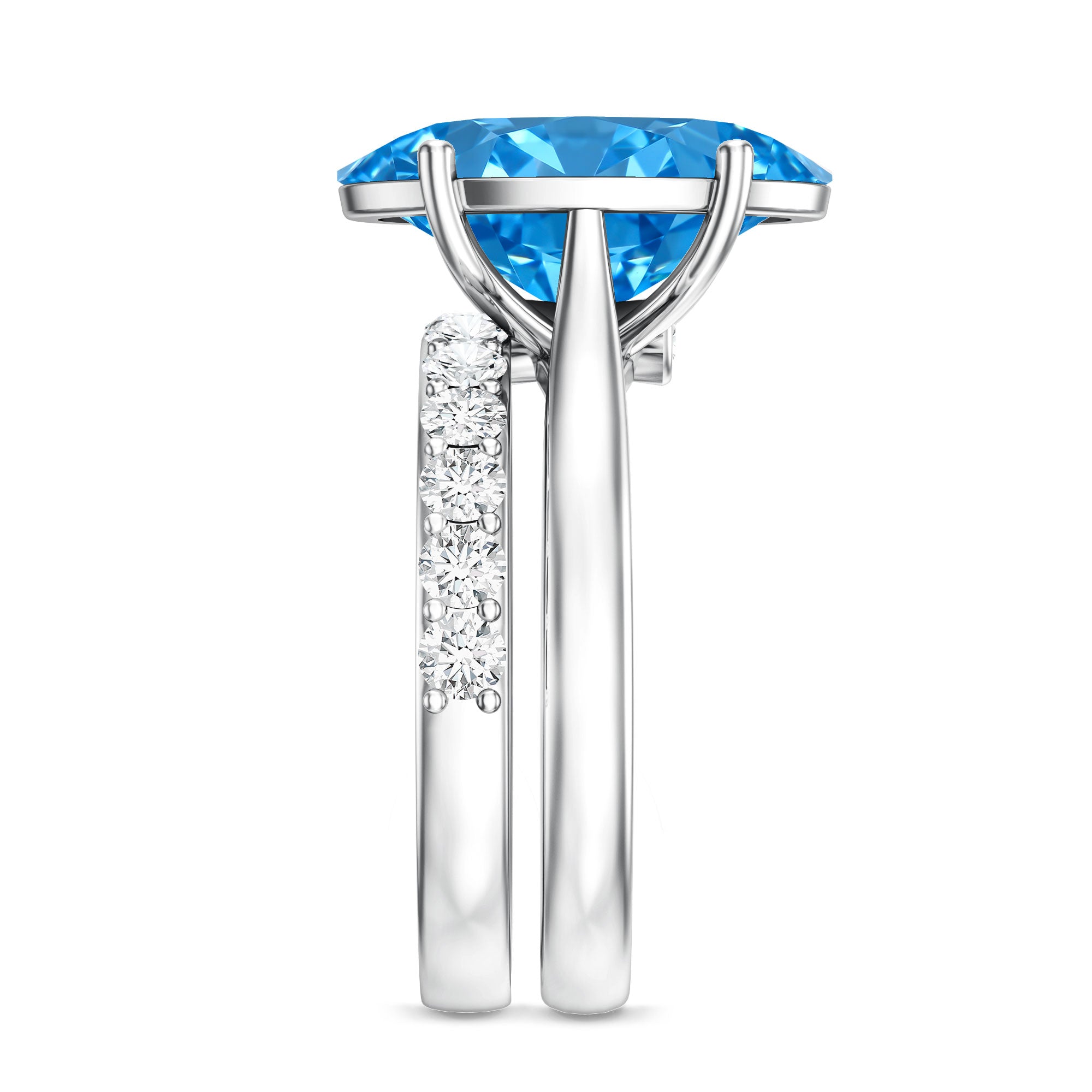 5 Carat Oval Lab Grown Blue Diamond Engagement Ring and Wedding Band with IGI Certificate Vivid Blue - VS1 - Rosec Jewels