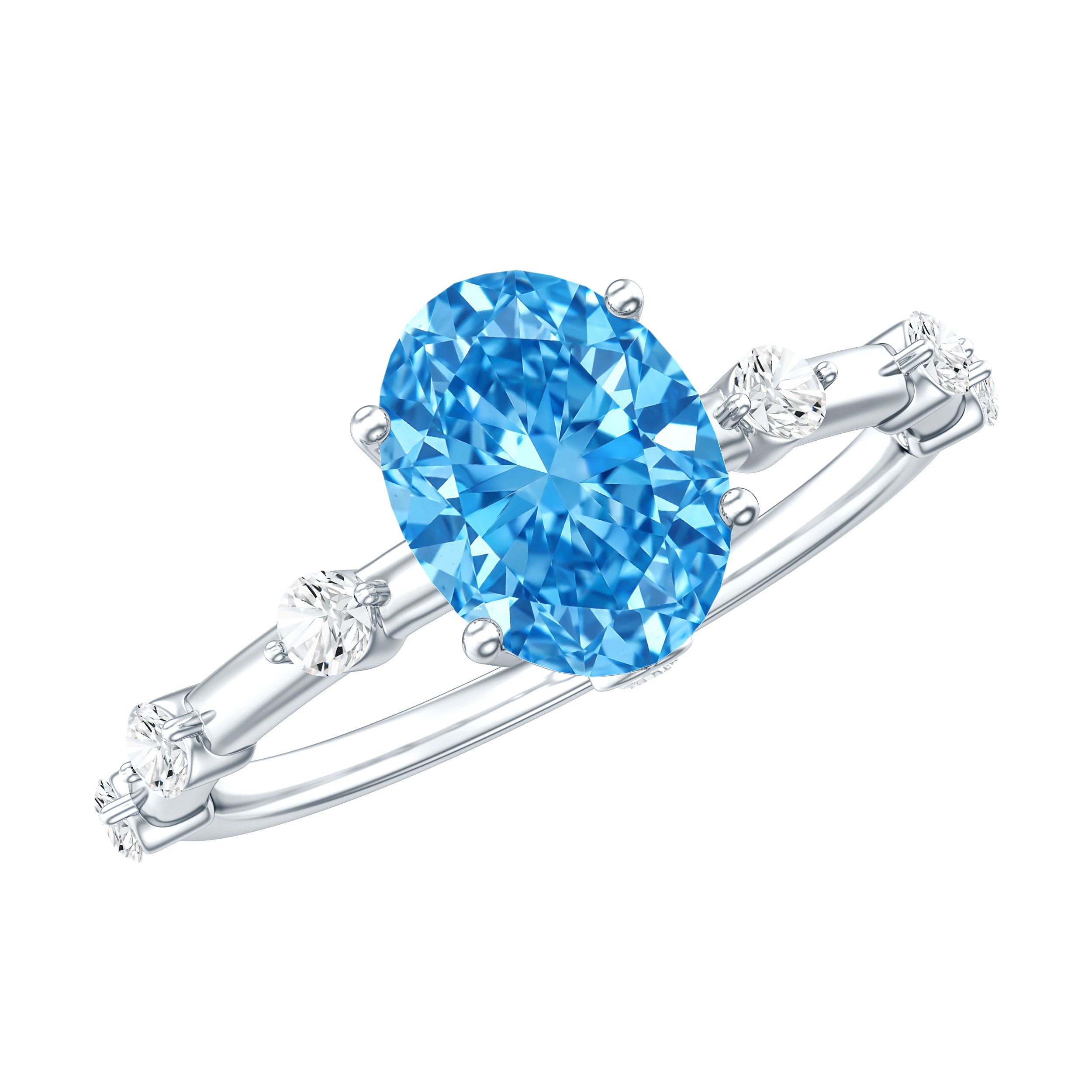 Oval Shaped 1 Carat Lab Grown Blue Diamond Solitaire Ring with IGI Certificate Vivid Blue - VS1 - Rosec Jewels