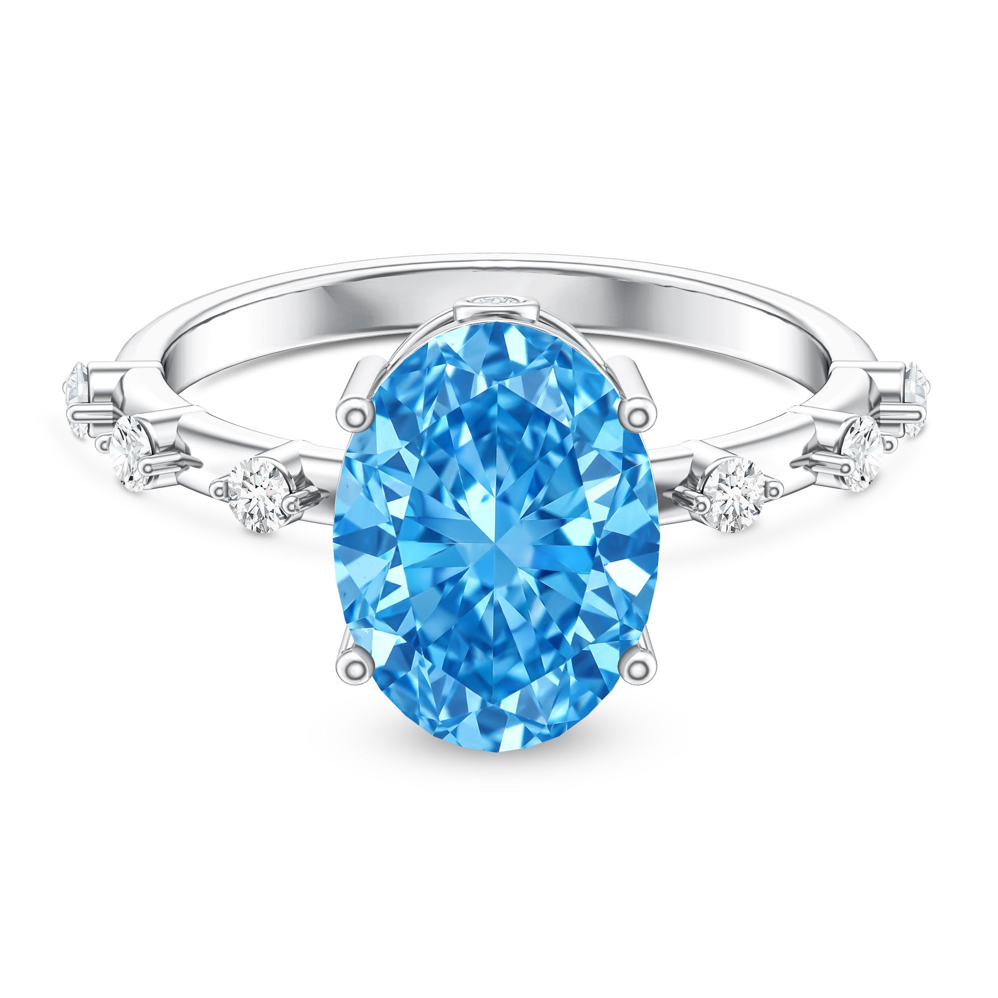 IGI Certified 3 Carat Lab Created Oval Blue Diamond Engagement Ring Vivid Blue - VS1 - Rosec Jewels