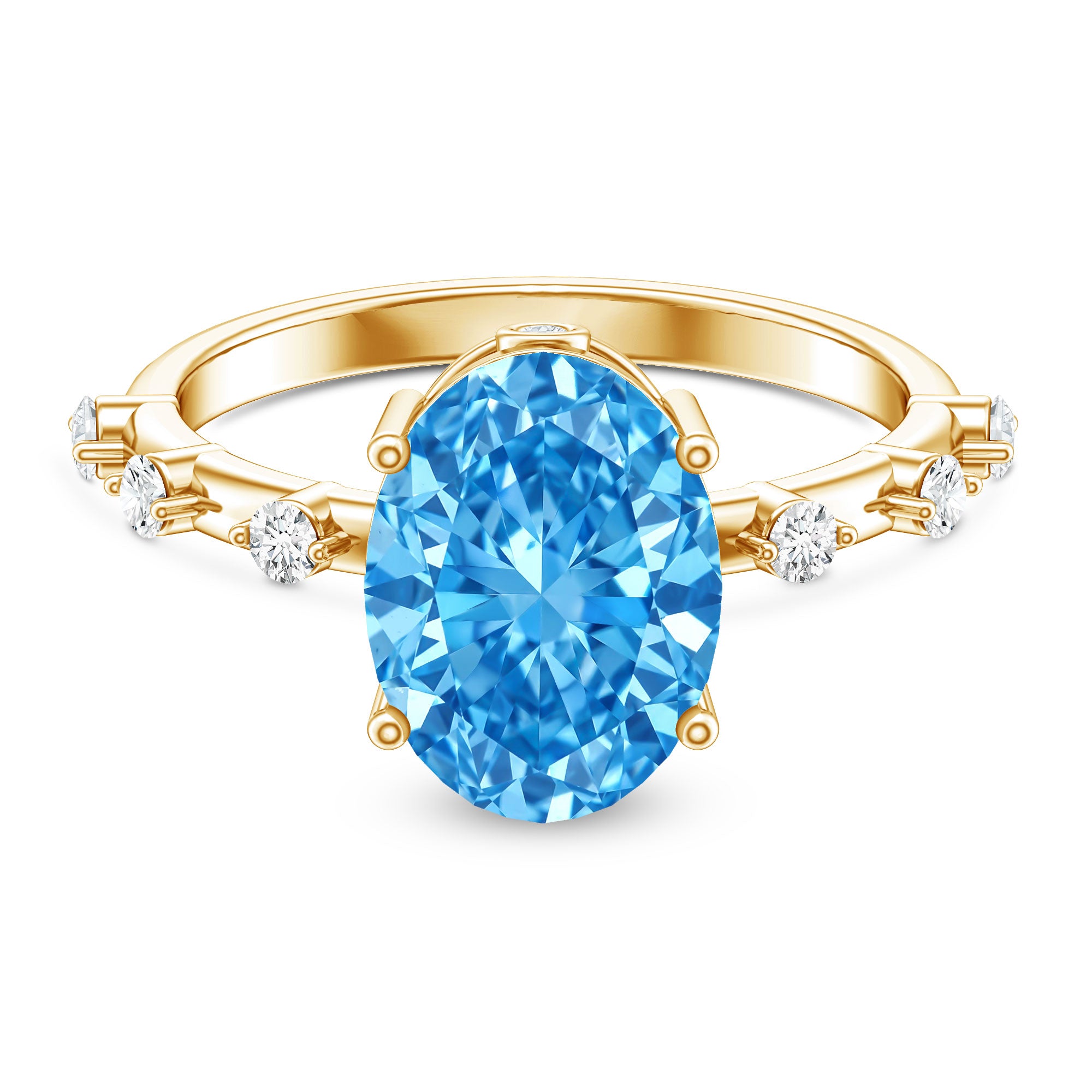 IGI Certified 3 Carat Lab Created Oval Blue Diamond Engagement Ring Vivid Blue - VS1 - Rosec Jewels