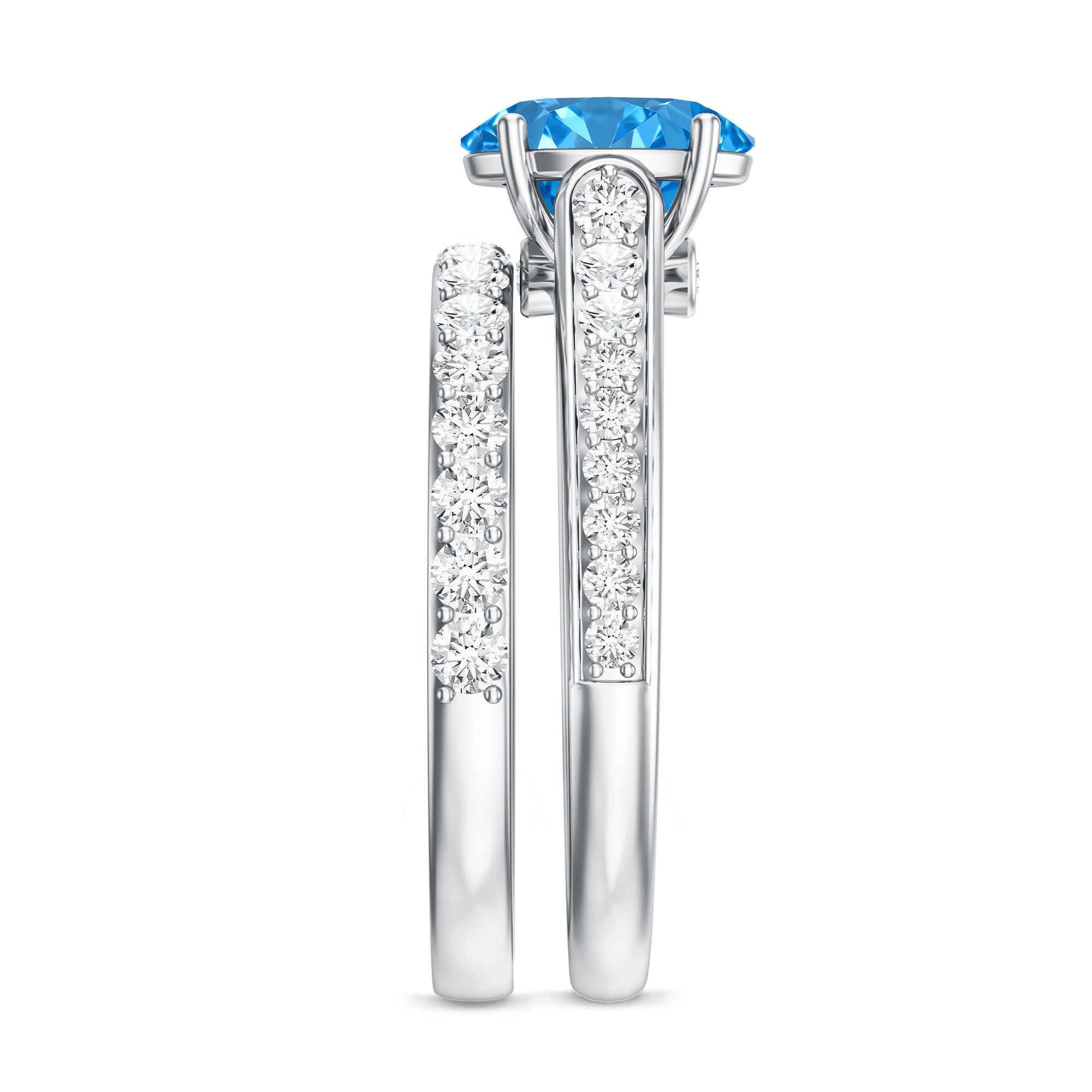 Oval Shaped 1 Carat Lab Grown Blue Diamond Bridal Ring Set IGI Certified Vivid Blue - VS1 - Rosec Jewels