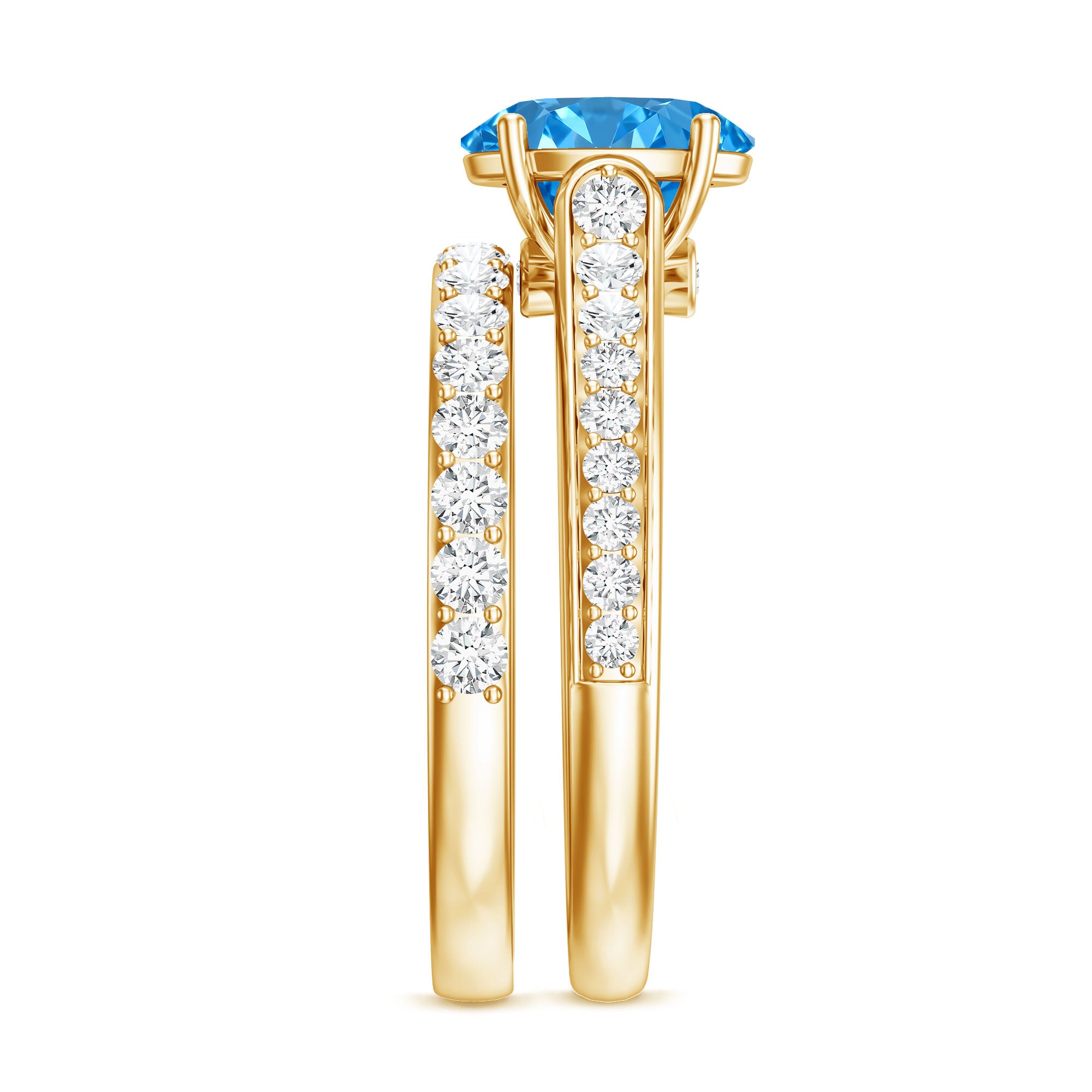 Oval Shaped 1 Carat Lab Grown Blue Diamond Bridal Ring Set IGI Certified Vivid Blue - VS1 - Rosec Jewels