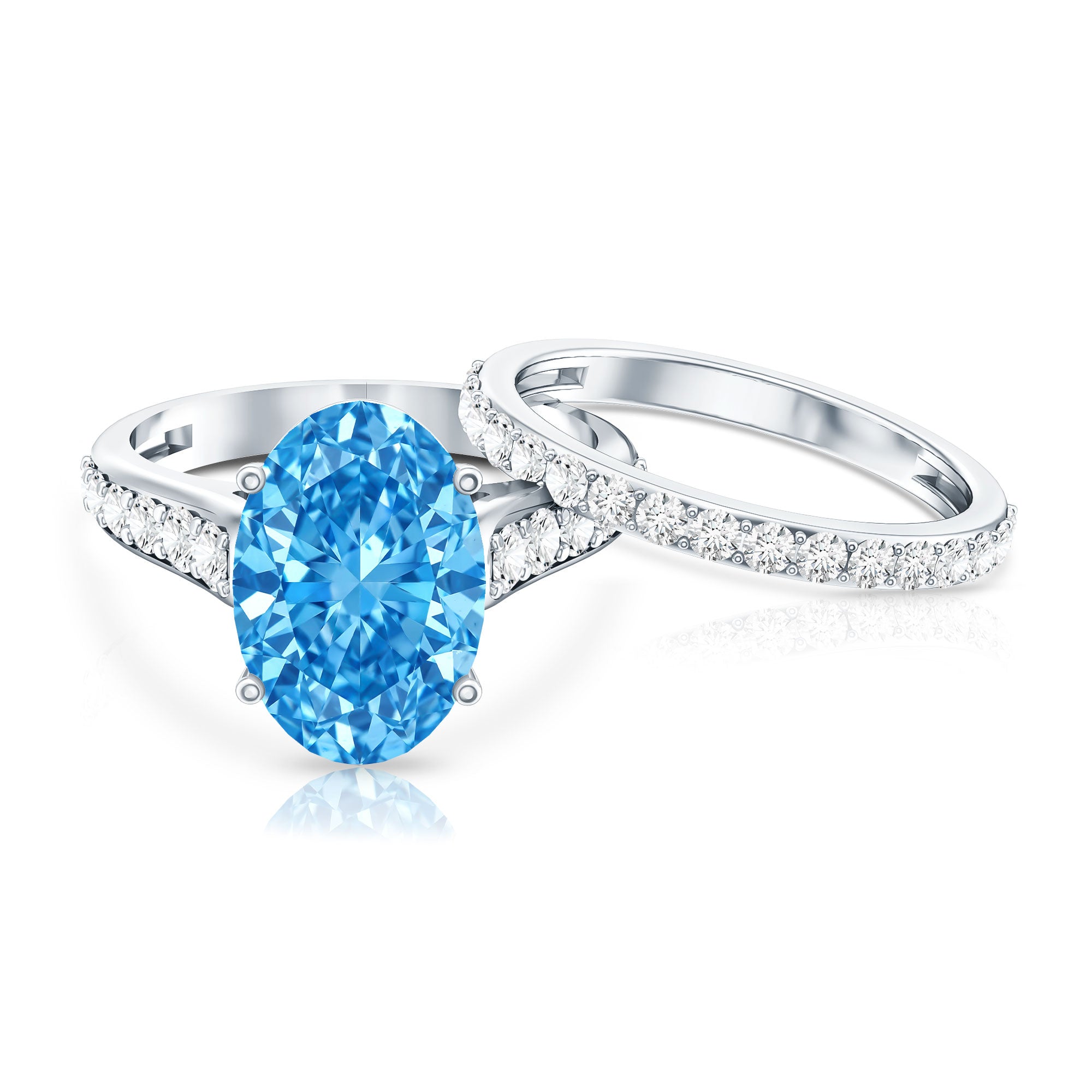 IGI Certified 5 Carat Lab Grown Blue Diamond Oval Shaped Wedding Ring Set Vivid Blue - VS1 - Rosec Jewels