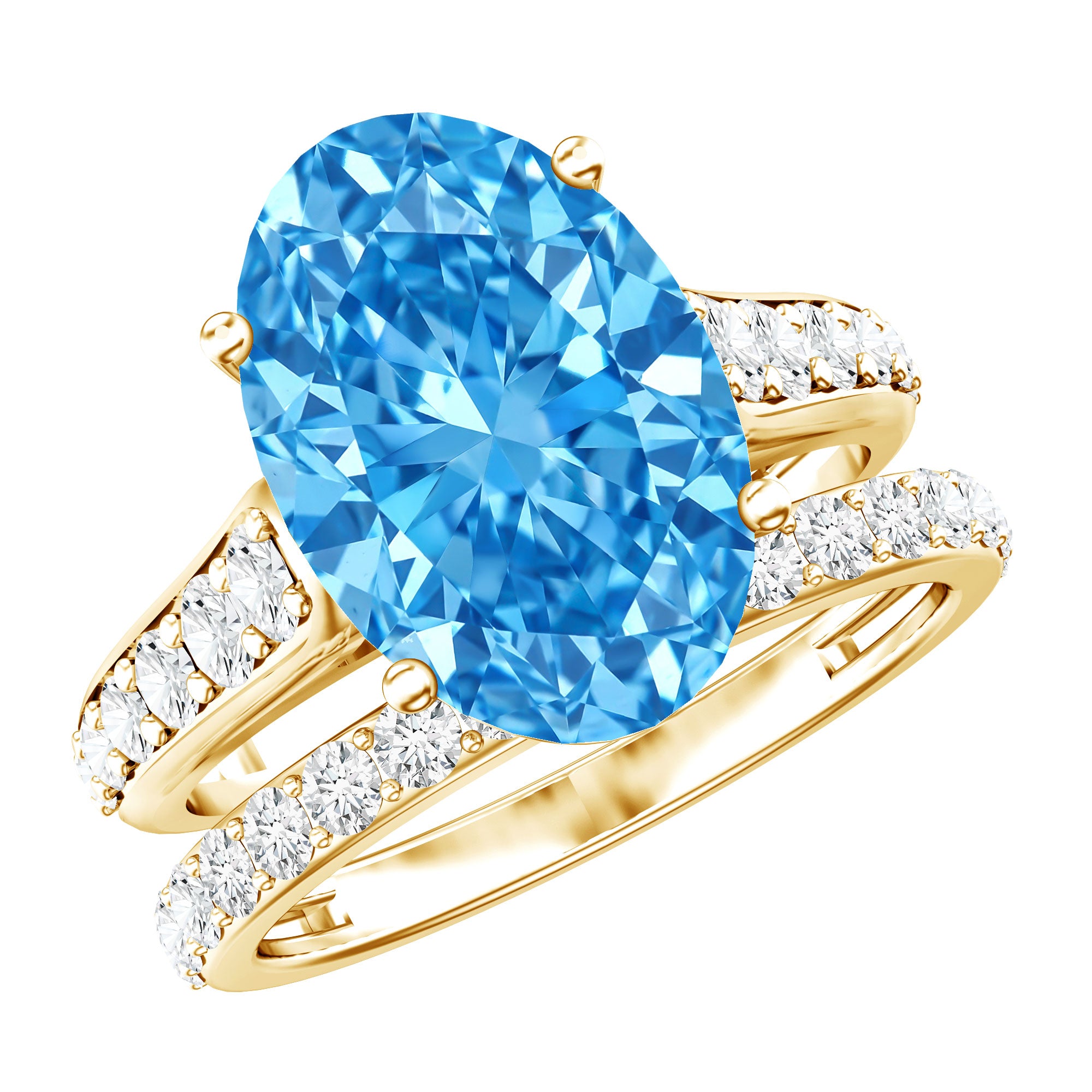 IGI Certified 5 Carat Lab Grown Blue Diamond Oval Shaped Wedding Ring Set Vivid Blue - VS1 - Rosec Jewels