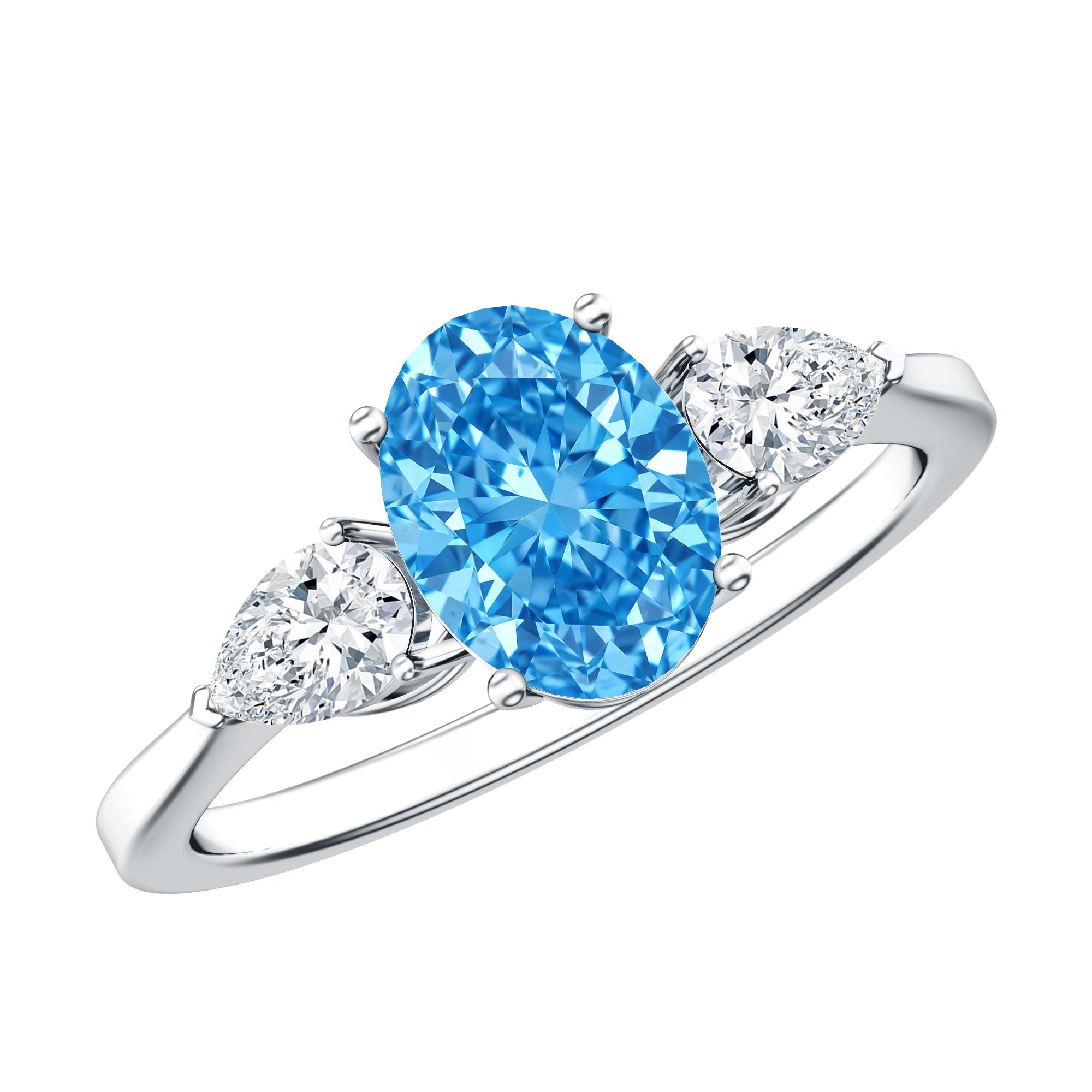 Rosec Jewels-IGI Certified 1 Carat Lab Grown Blue and White Diamond Three Stone Engagement Ring