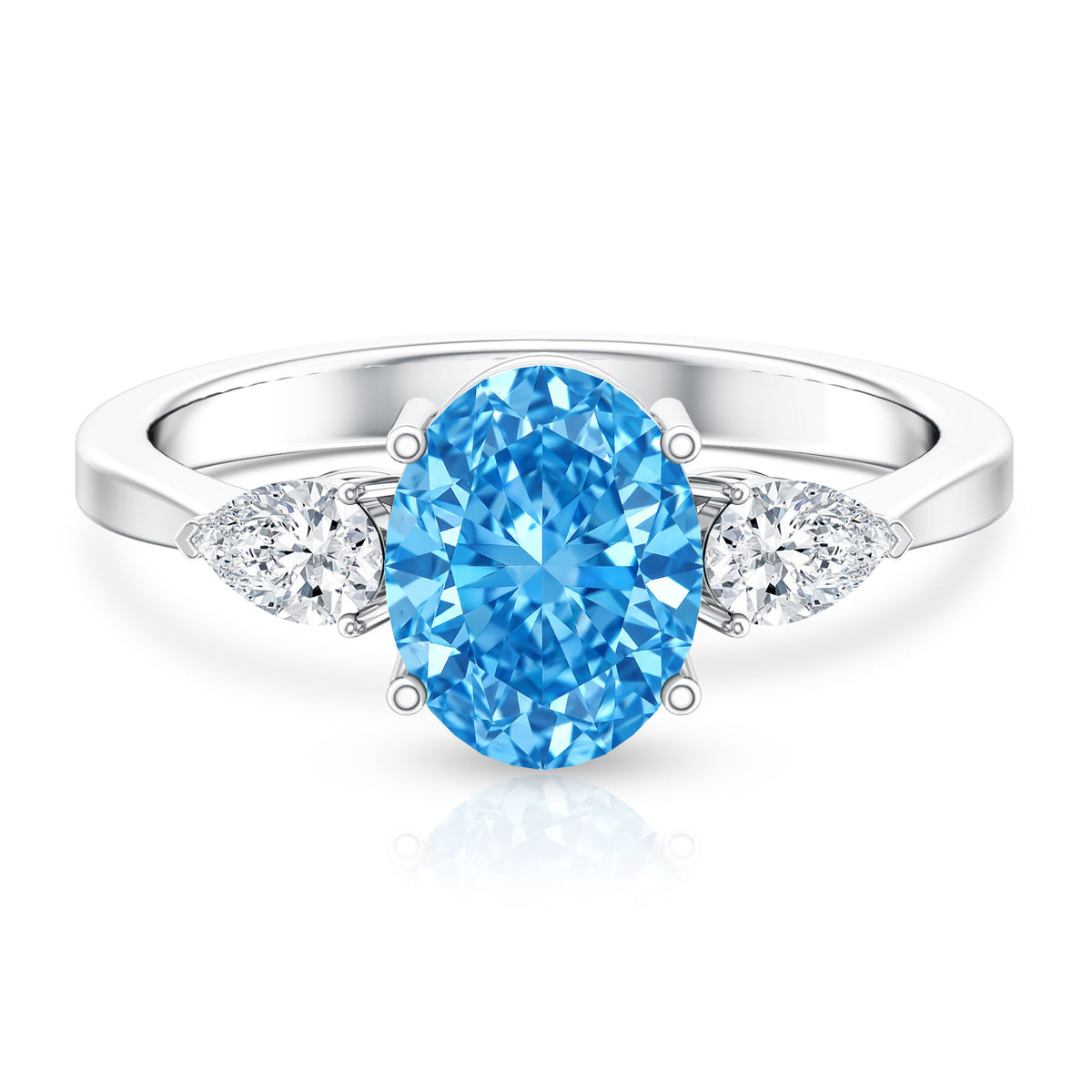 IGI Certified 2 Carat Oval Lab Grown Blue Diamond Three Stone Engagement Ring Vivid Blue - VS1 - Rosec Jewels