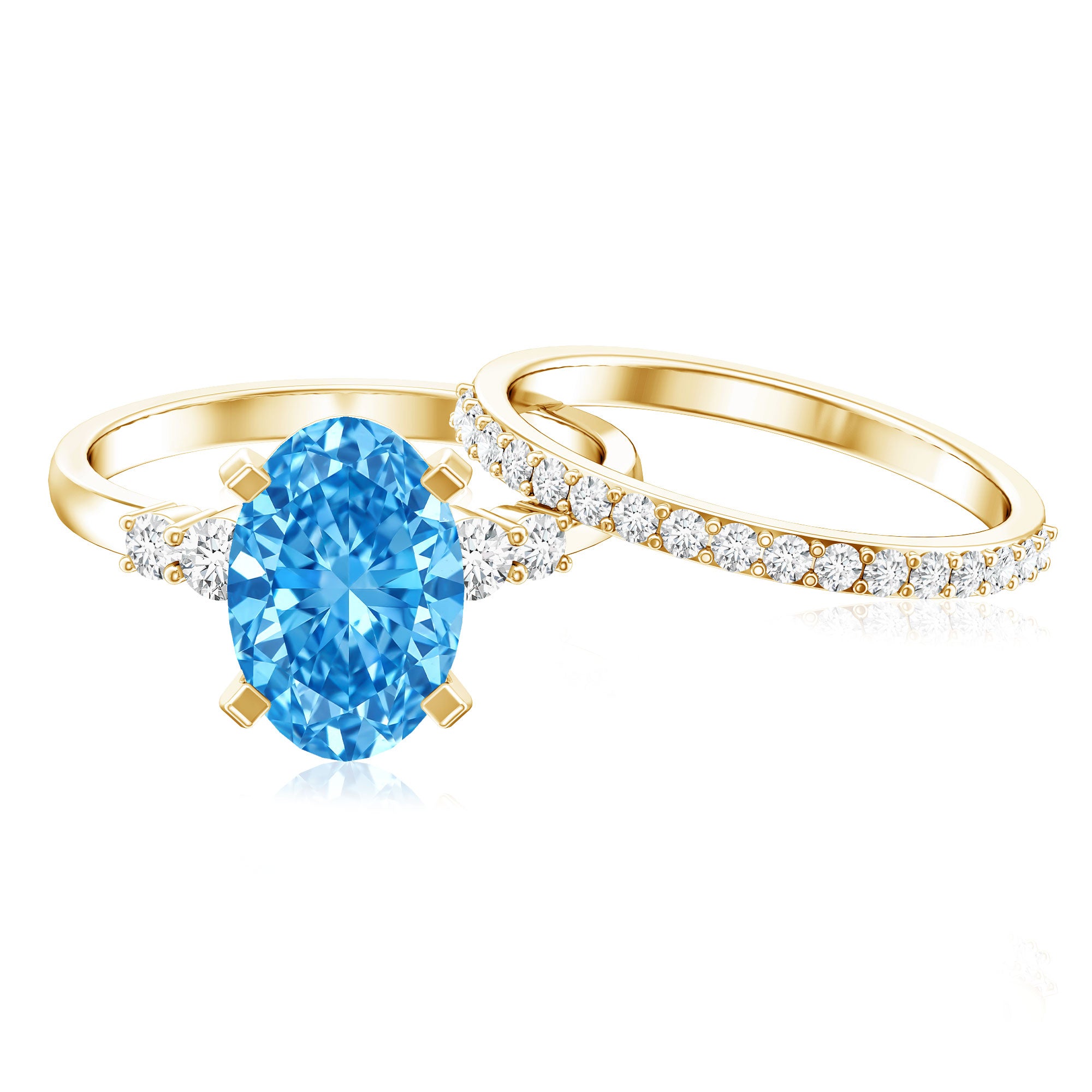 Rosec Jewels-IGI Certified 4 Carat Lab Grown Blue Diamond Oval Engagement Ring with Wedding Band