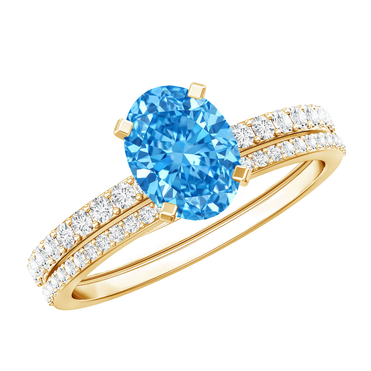 1 Carat Oval Shaped Lab Grown Blue and White Diamond Wedding Ring Set IGI Certified Vivid Blue - VS1 - Rosec Jewels