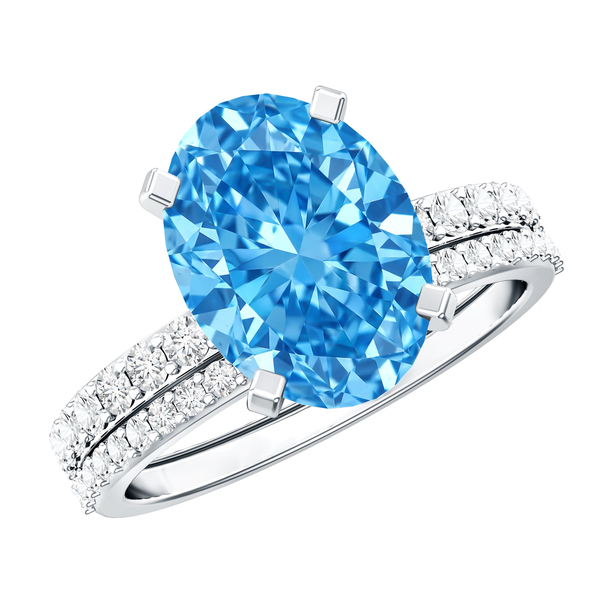 Rosec Jewels-IGI Certified 3 Carat Oval Lab Grown Blue Diamond Solitaire Bridal Ring Set
