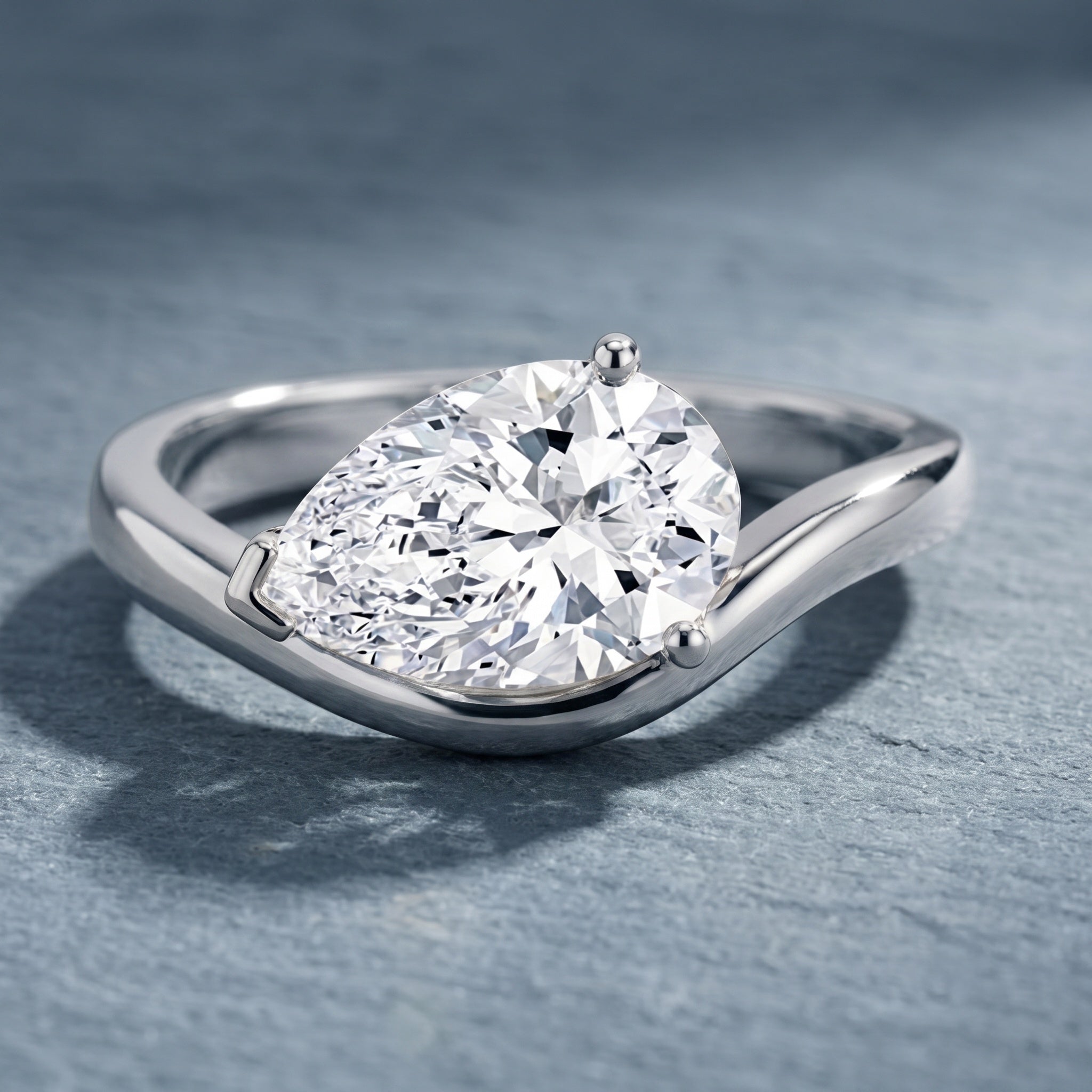 Rosec Jewels-Lab Grown 2 Carat Diamond East West Pear Engagement Ring with IGI Certificate