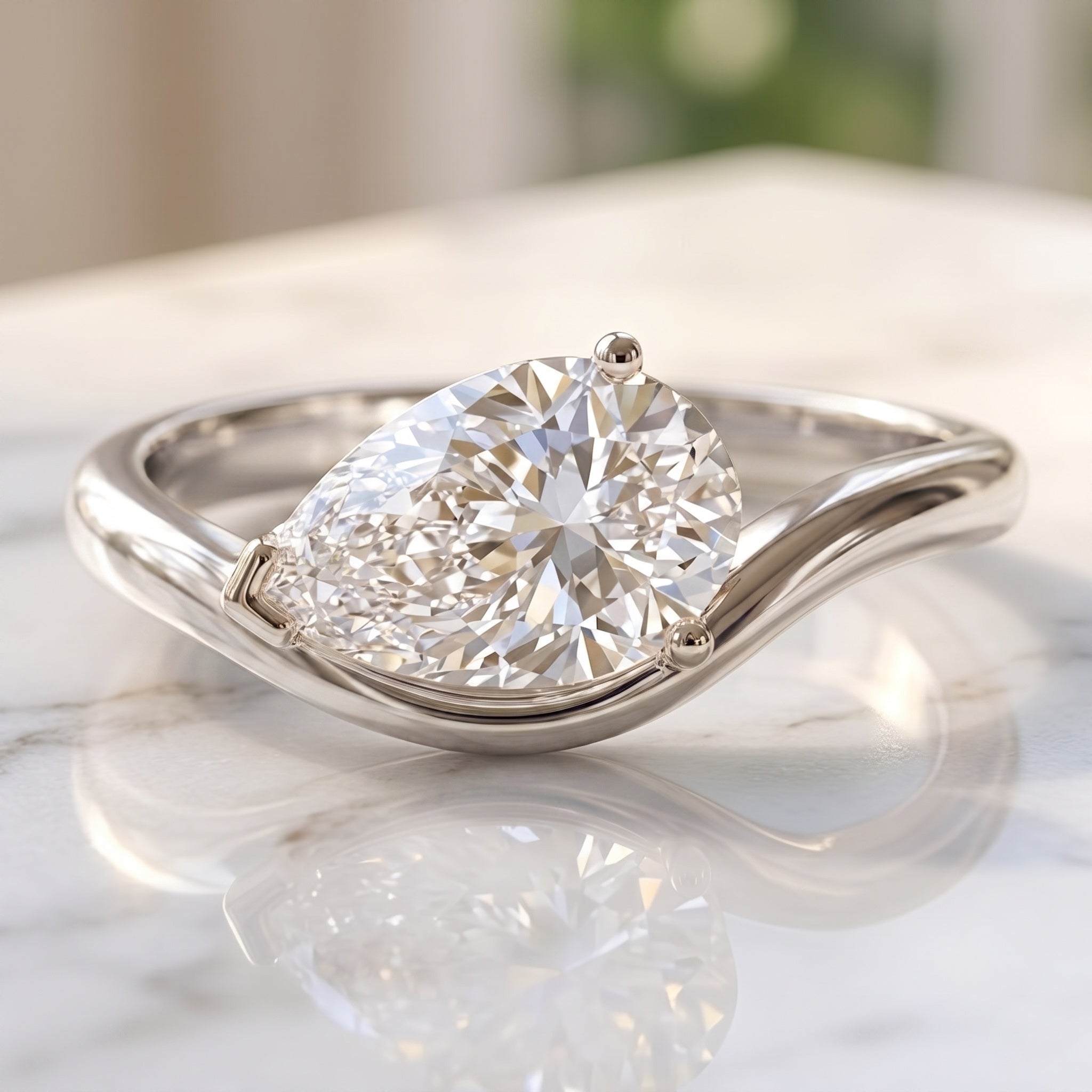 Rosec Jewels-Lab Grown 2 Carat Diamond East West Pear Engagement Ring with IGI Certificate