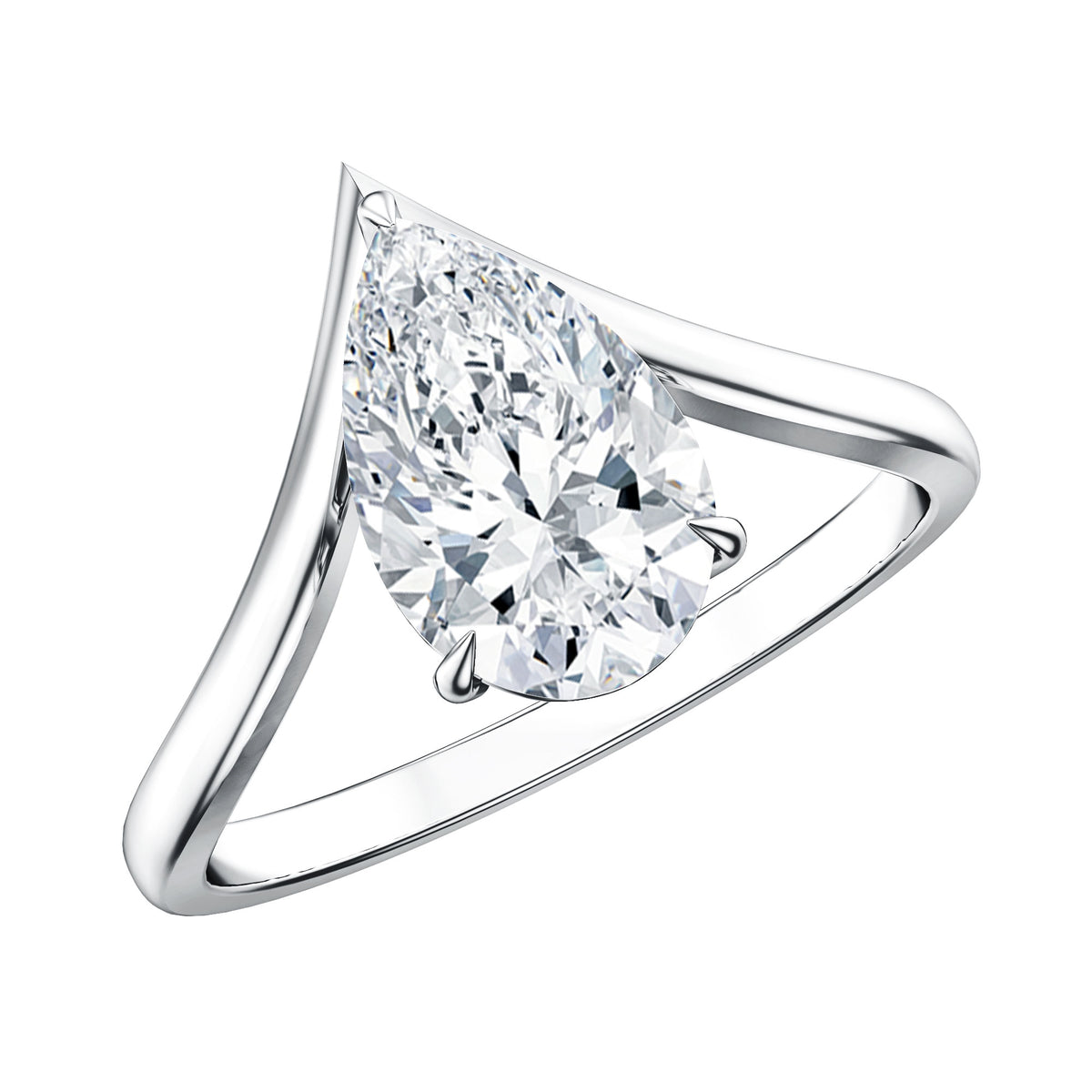 Pear Shape 2 Carat Lab Grown Diamond Chevron Engagement Ring with IGI Certificate Lab - ( E-VS1 ) - Rosec Jewels