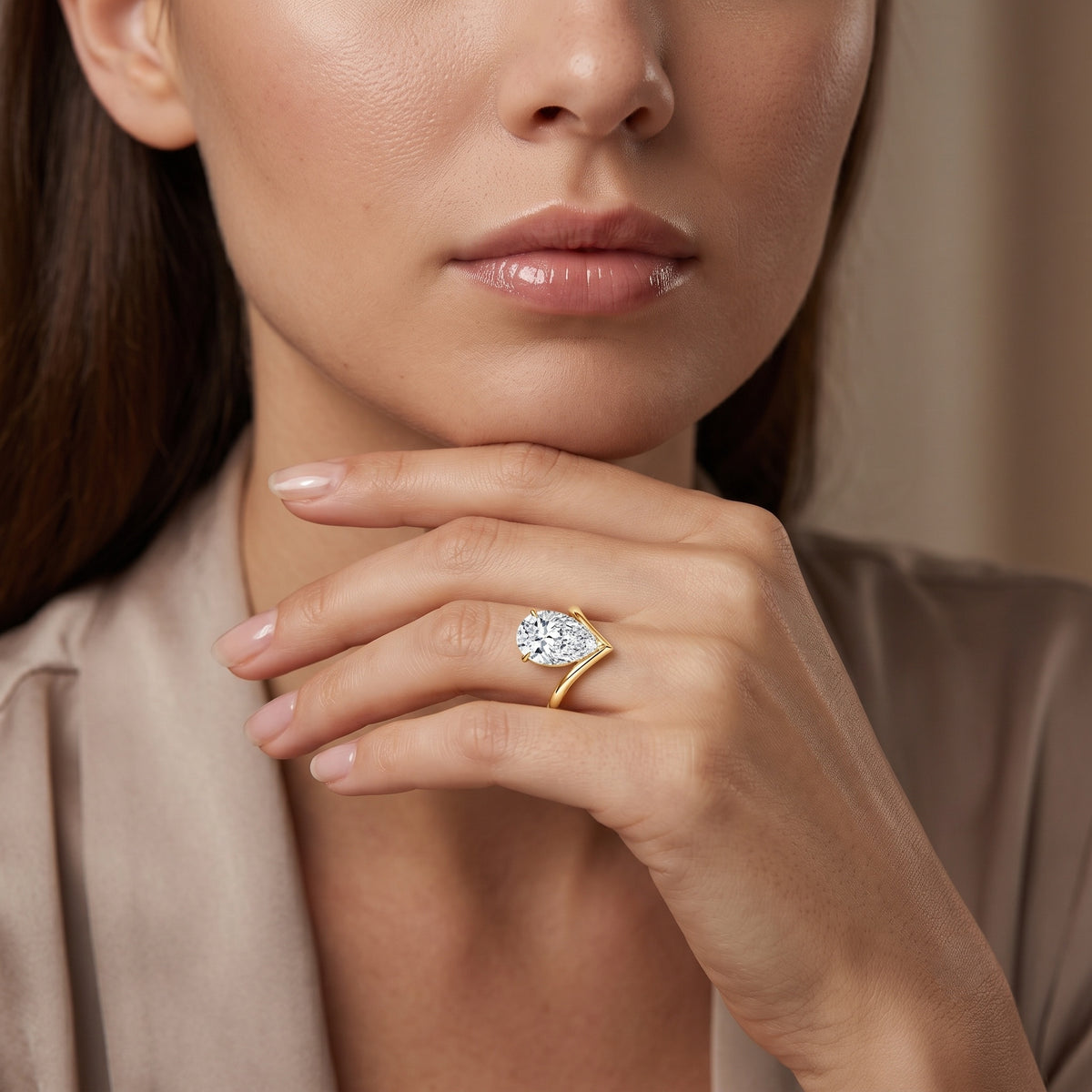 Pear Shape 2 Carat Lab Grown Diamond Chevron Engagement Ring with IGI Certificate Lab - ( E-VS1 ) - Rosec Jewels