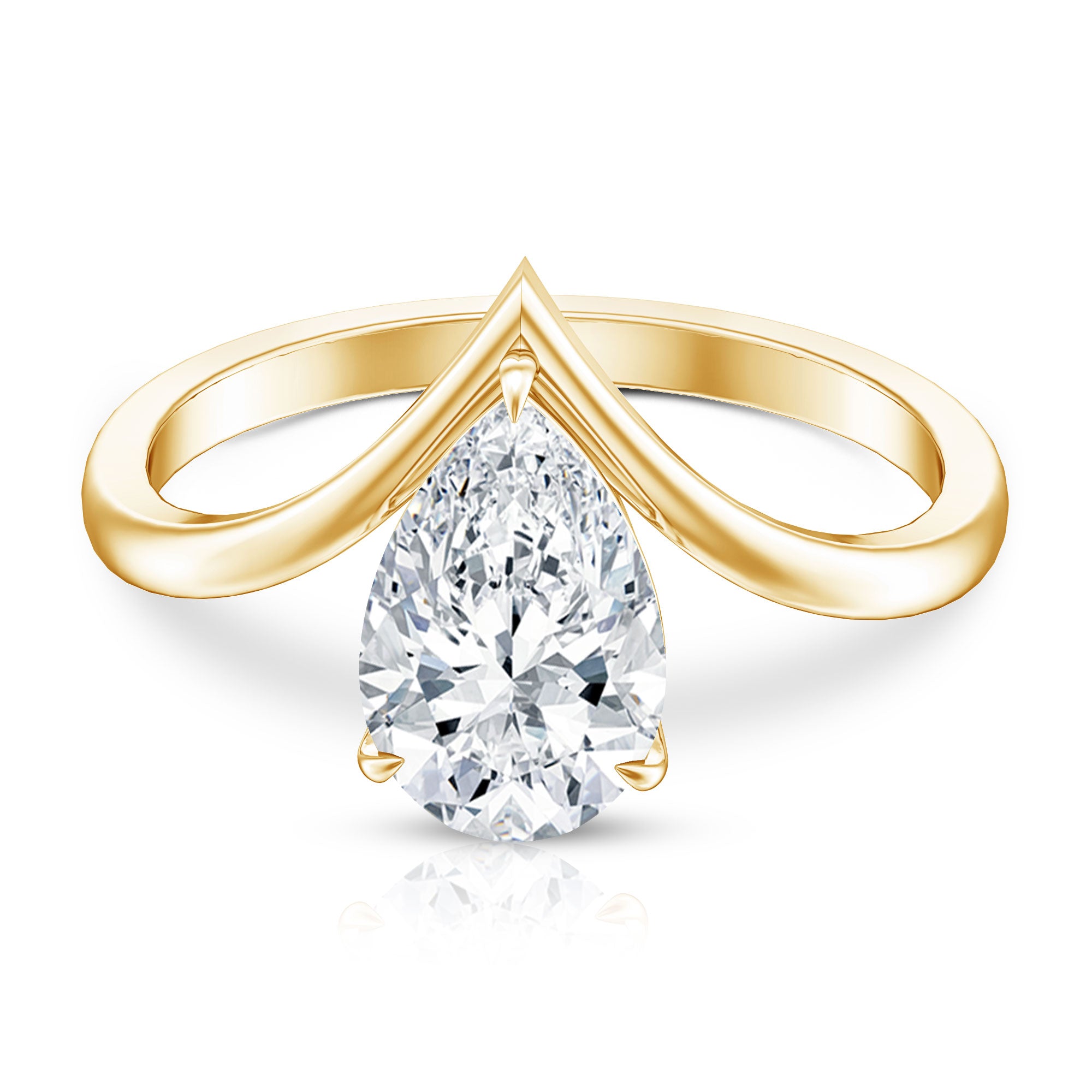 Rosec Jewels-Pear Shape 2 Carat Lab Grown Diamond Chevron Engagement Ring with IGI Certificate