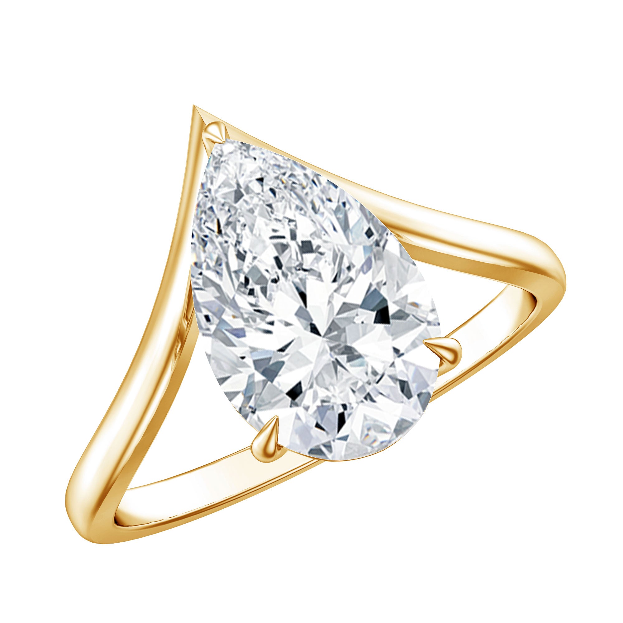 Rosec Jewels-Pear Shape 3 Carat Lab Diamond V Shaped Engagement Ring with IGI Certificate