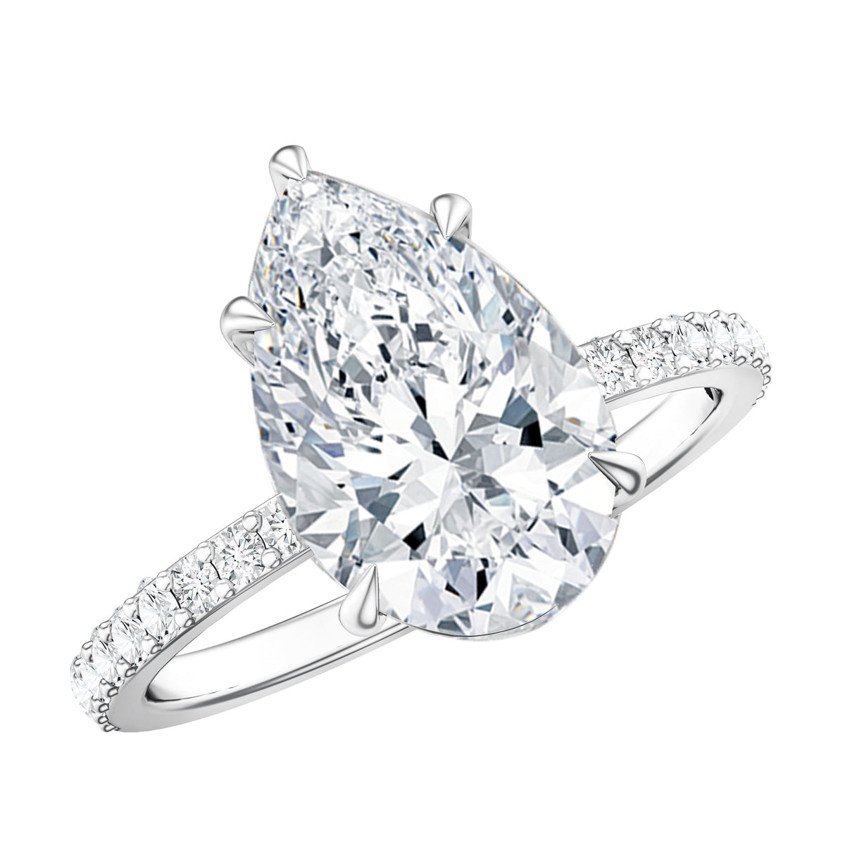 IGI Certified 3 Carat Pear Shape Lab Grown Diamond Engagement Ring with Side Stones Lab - ( E-VS1 ) - Rosec Jewels