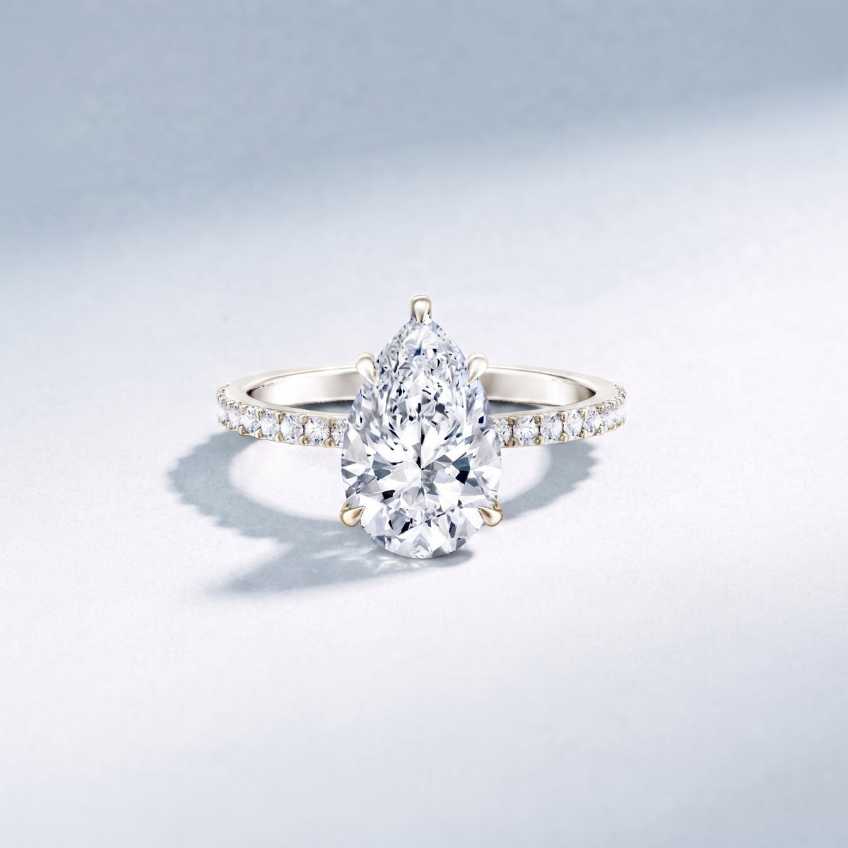 IGI Certified 3 Carat Pear Shape Lab Grown Diamond Engagement Ring with Side Stones Lab - ( E-VS1 ) - Rosec Jewels