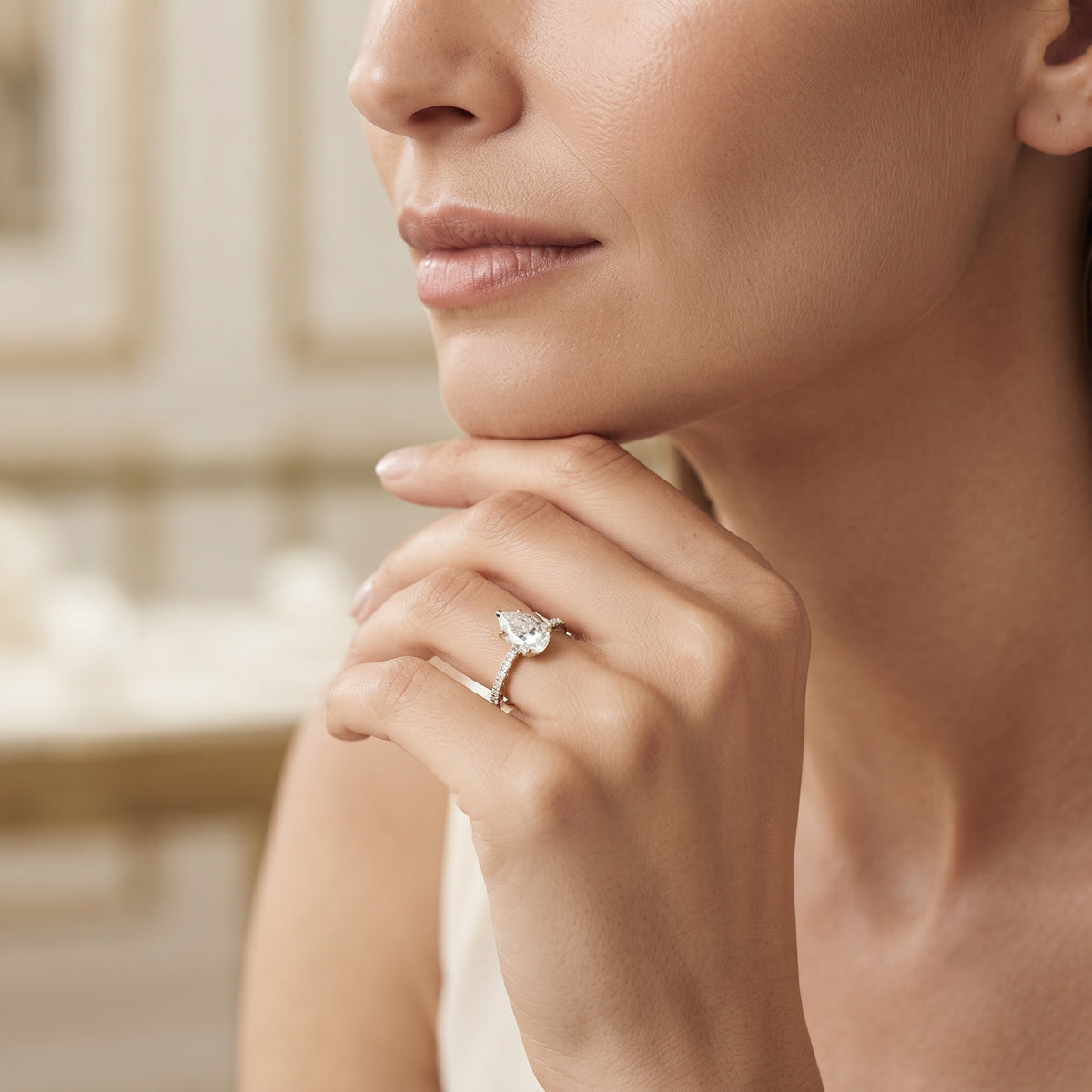 IGI Certified 3 Carat Pear Shape Lab Grown Diamond Engagement Ring with Side Stones Lab - ( E-VS1 ) - Rosec Jewels