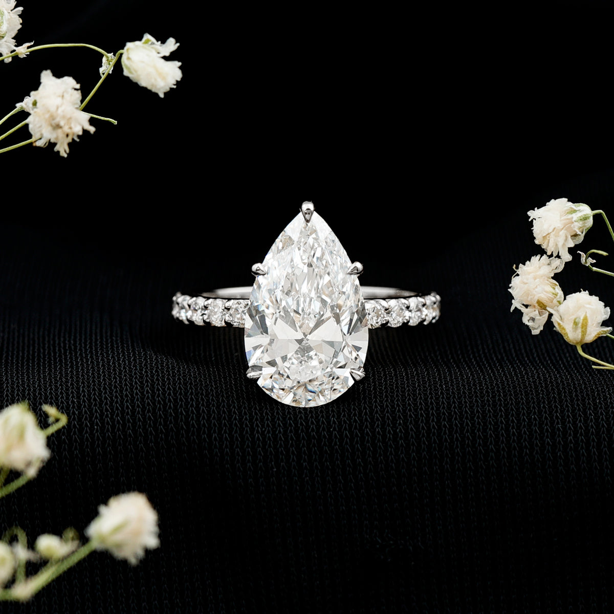 4 Carat Pear Lab Grown Diamond Huge Engagement Ring with IGI Certificate Lab - ( E-VS1 ) - Rosec Jewels