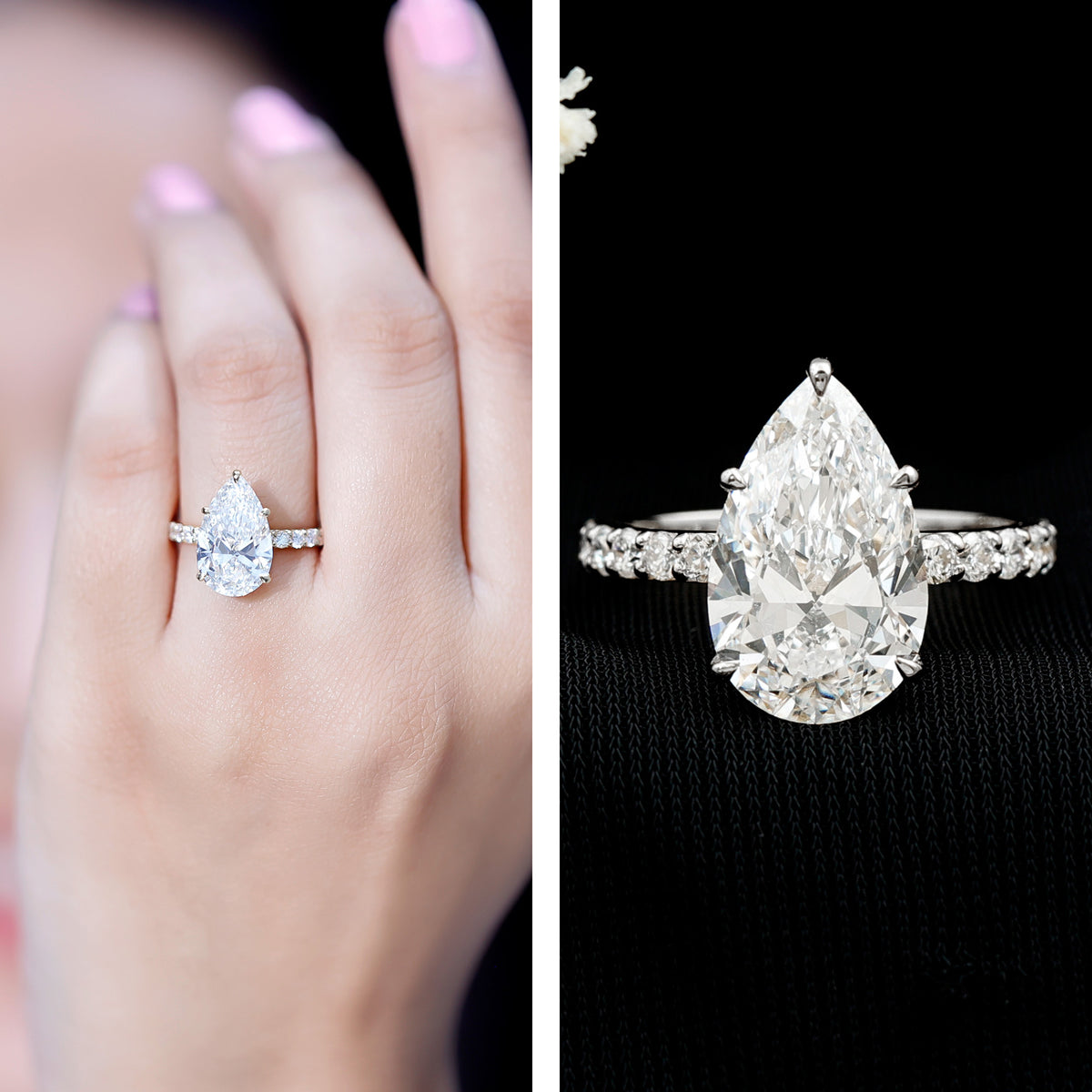 4 Carat Pear Lab Grown Diamond Huge Engagement Ring with IGI Certificate Lab - ( E-VS1 ) - Rosec Jewels