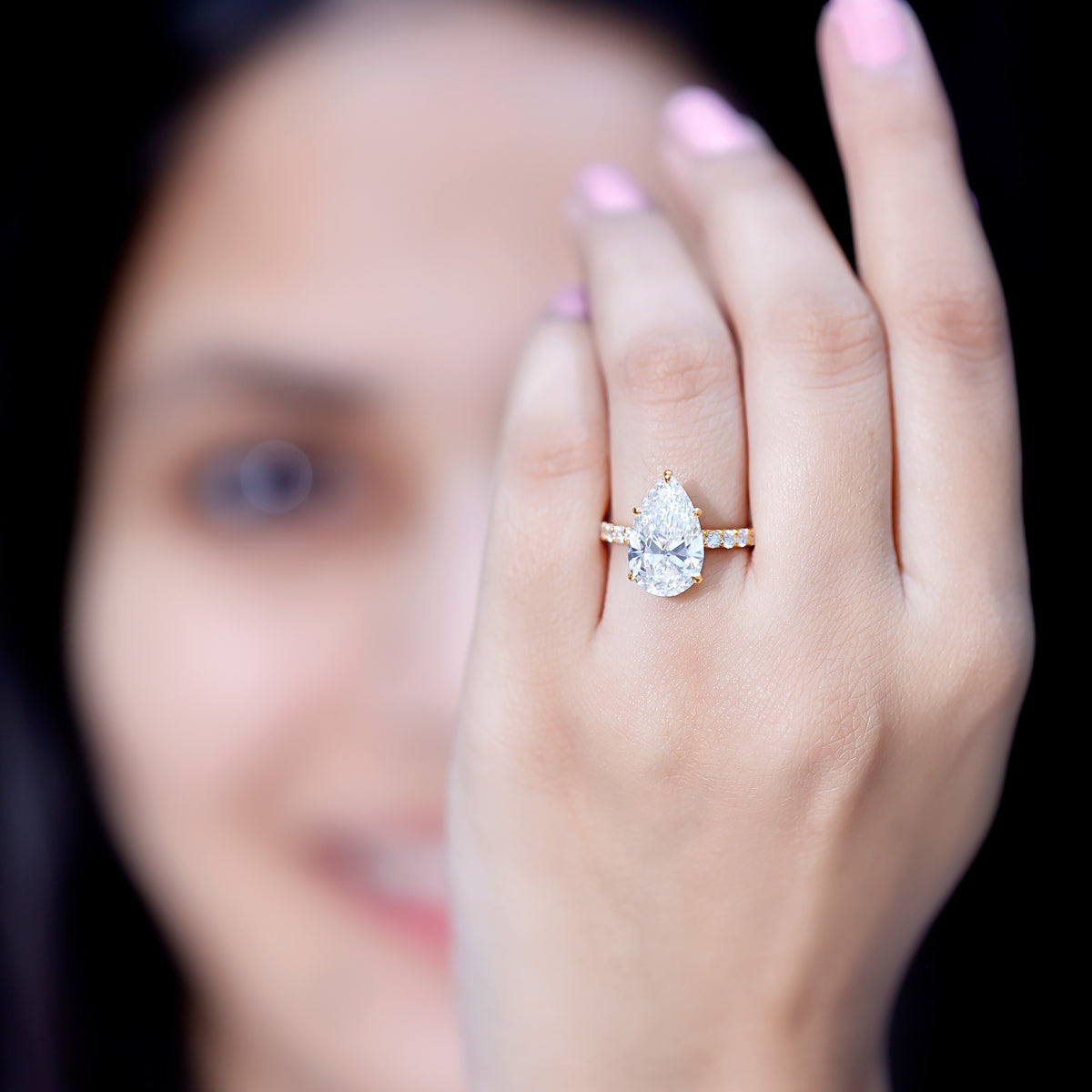 4 Carat Pear Lab Grown Diamond Huge Engagement Ring with IGI Certificate Lab - ( E-VS1 ) - Rosec Jewels