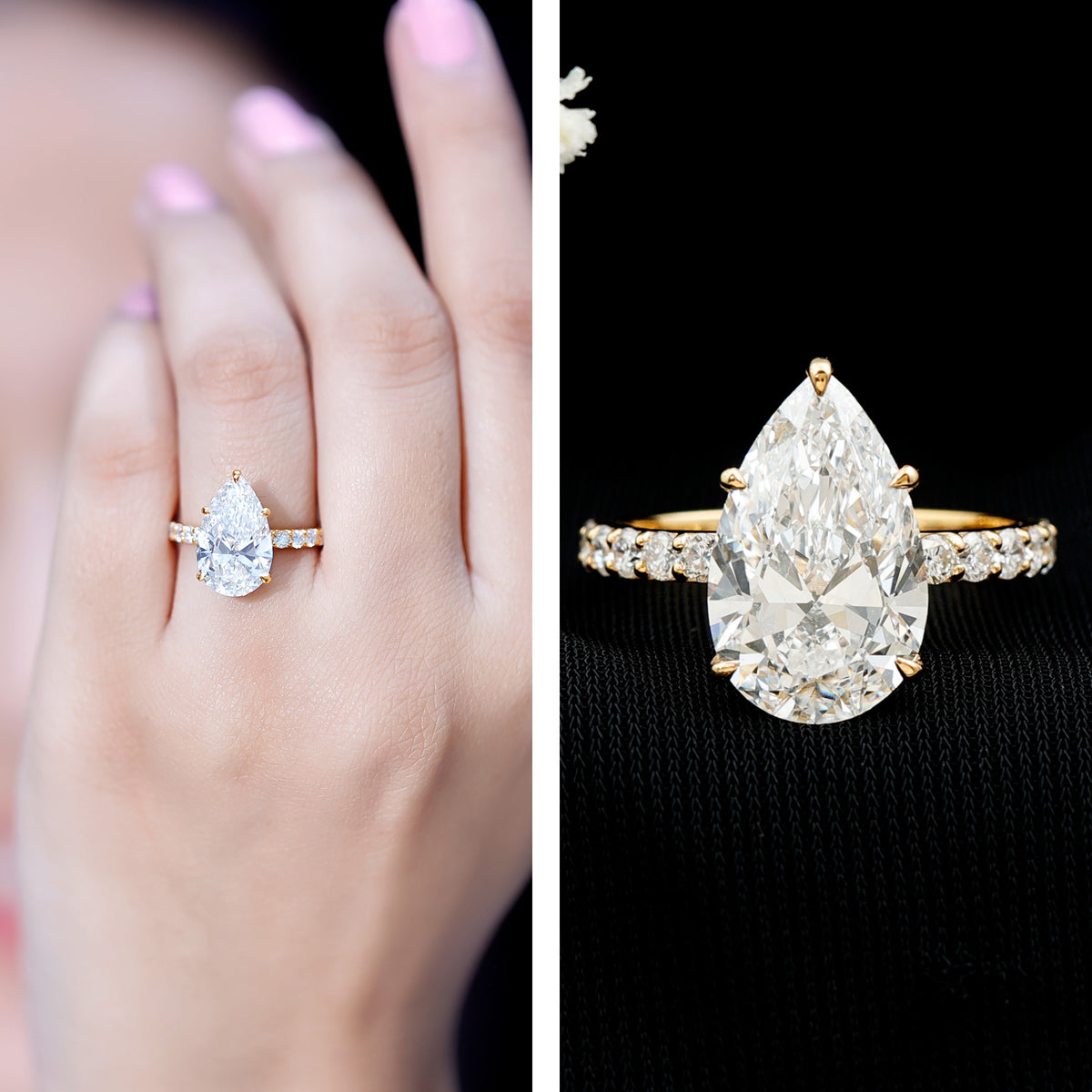 4 Carat Pear Lab Grown Diamond Huge Engagement Ring with IGI Certificate Lab - ( E-VS1 ) - Rosec Jewels