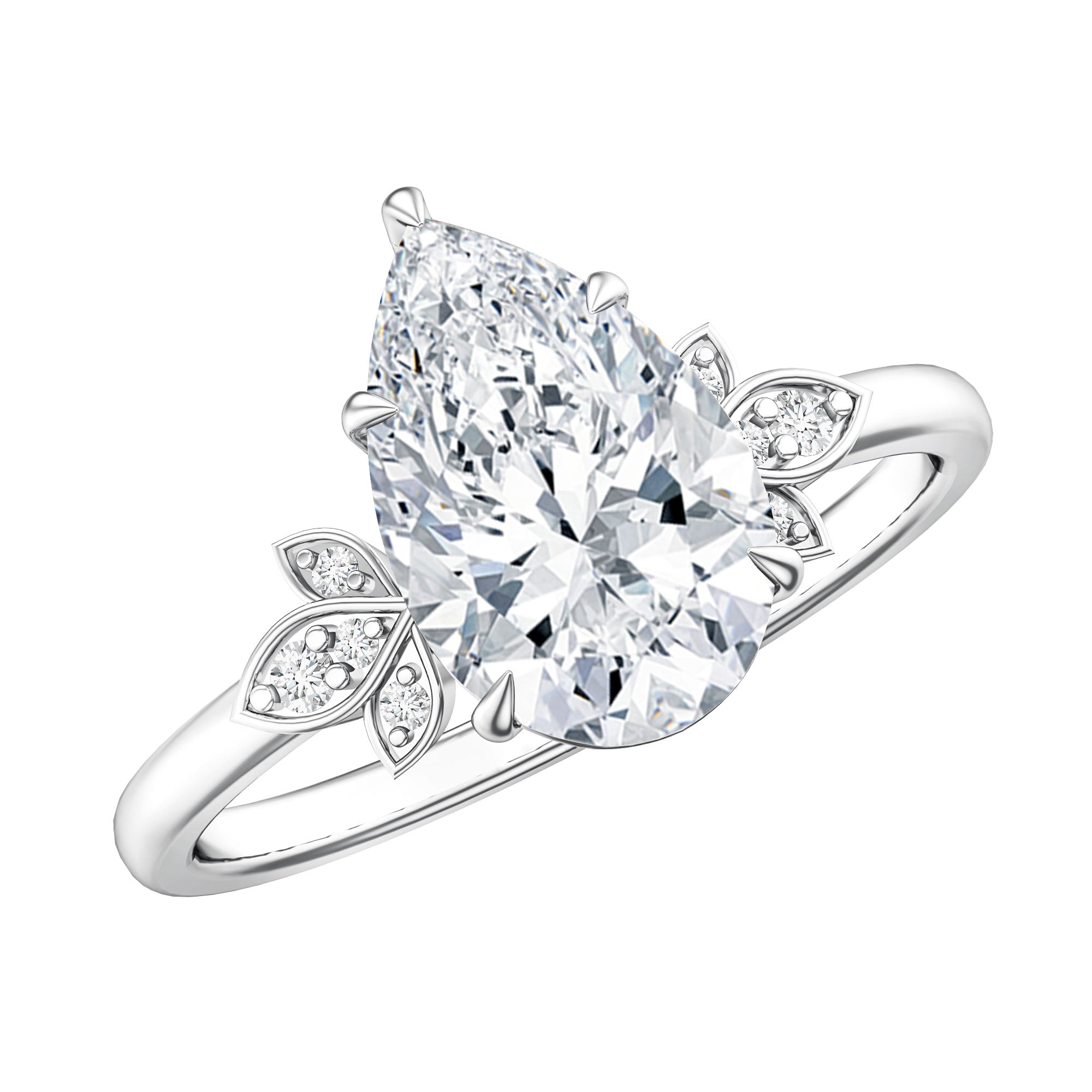 Rosec Jewels-Nature Inspired 2 Carat Lab Grown Diamond Pear Engagement Ring with IGI Certificate